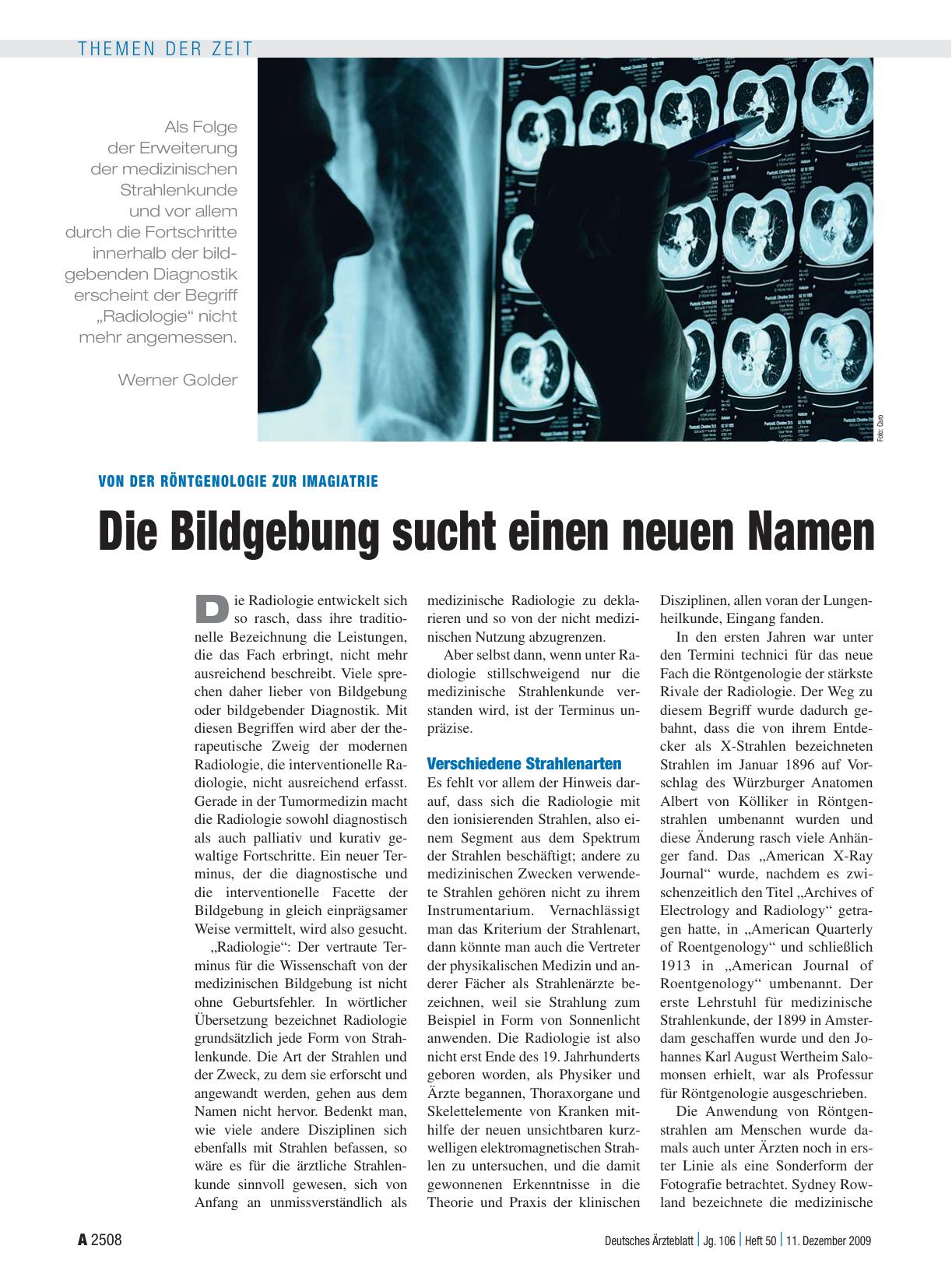 Vorschauseite 1: Von der Röntgenologie zur Imagiatrie: Die Bildgebung sucht einen neuen Namen