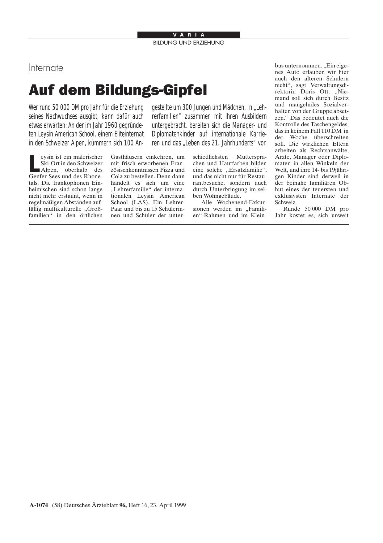 Vorschauseite 1: Internate: Auf dem Bildungs-Gipfel