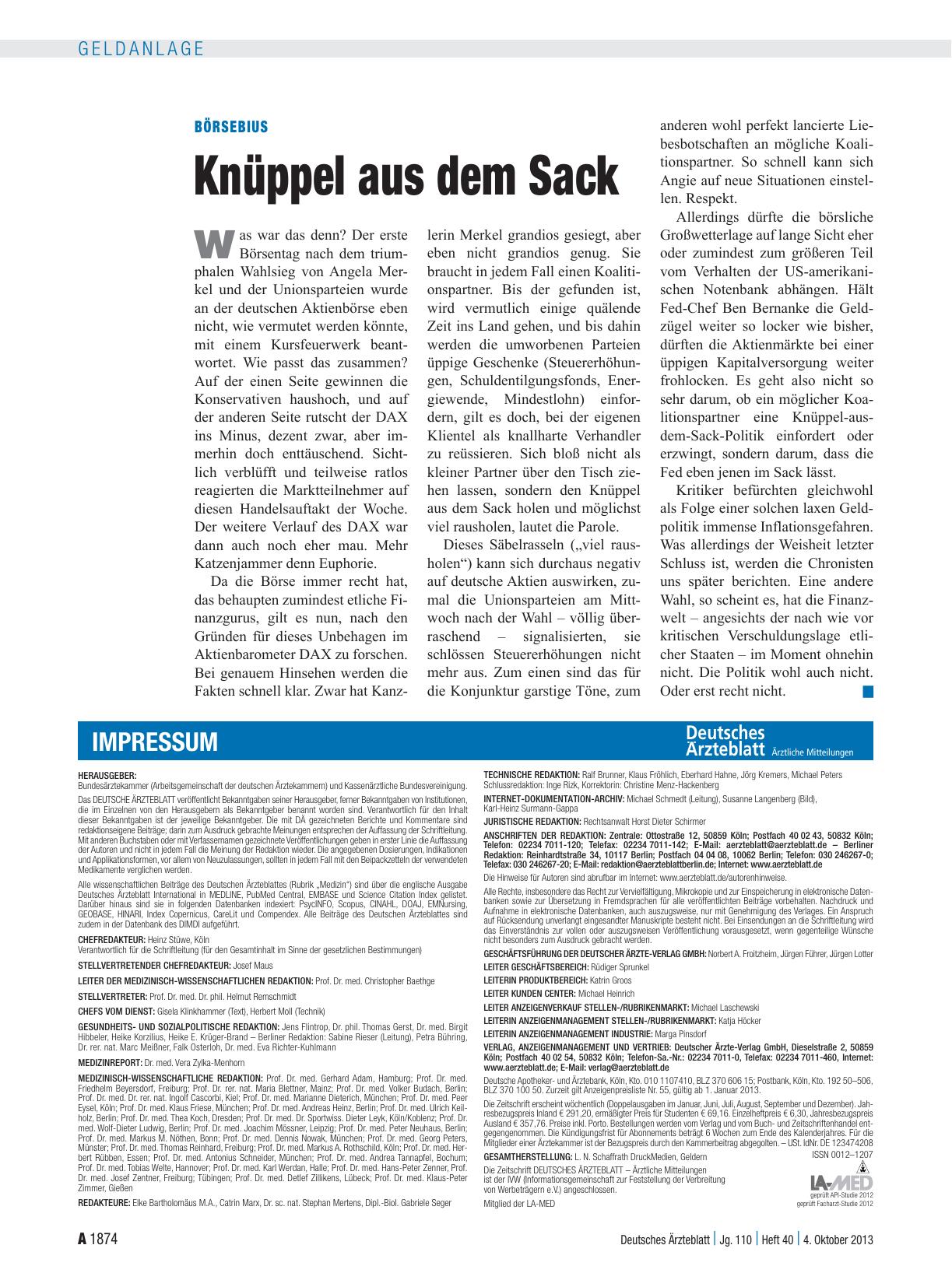 Vorschauseite 1: Börsebius: Knüppel aus dem Sack
