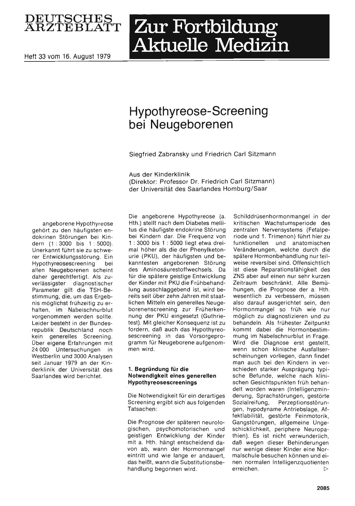 Vorschauseite 1: Hypothyreose-Screening bei Neugeborenen