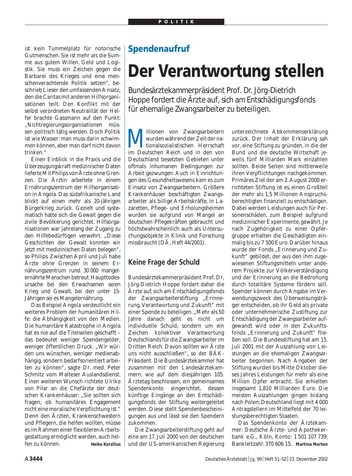 Vorschauseite 1: Spendenaufruf: Der Verantwortung stellen