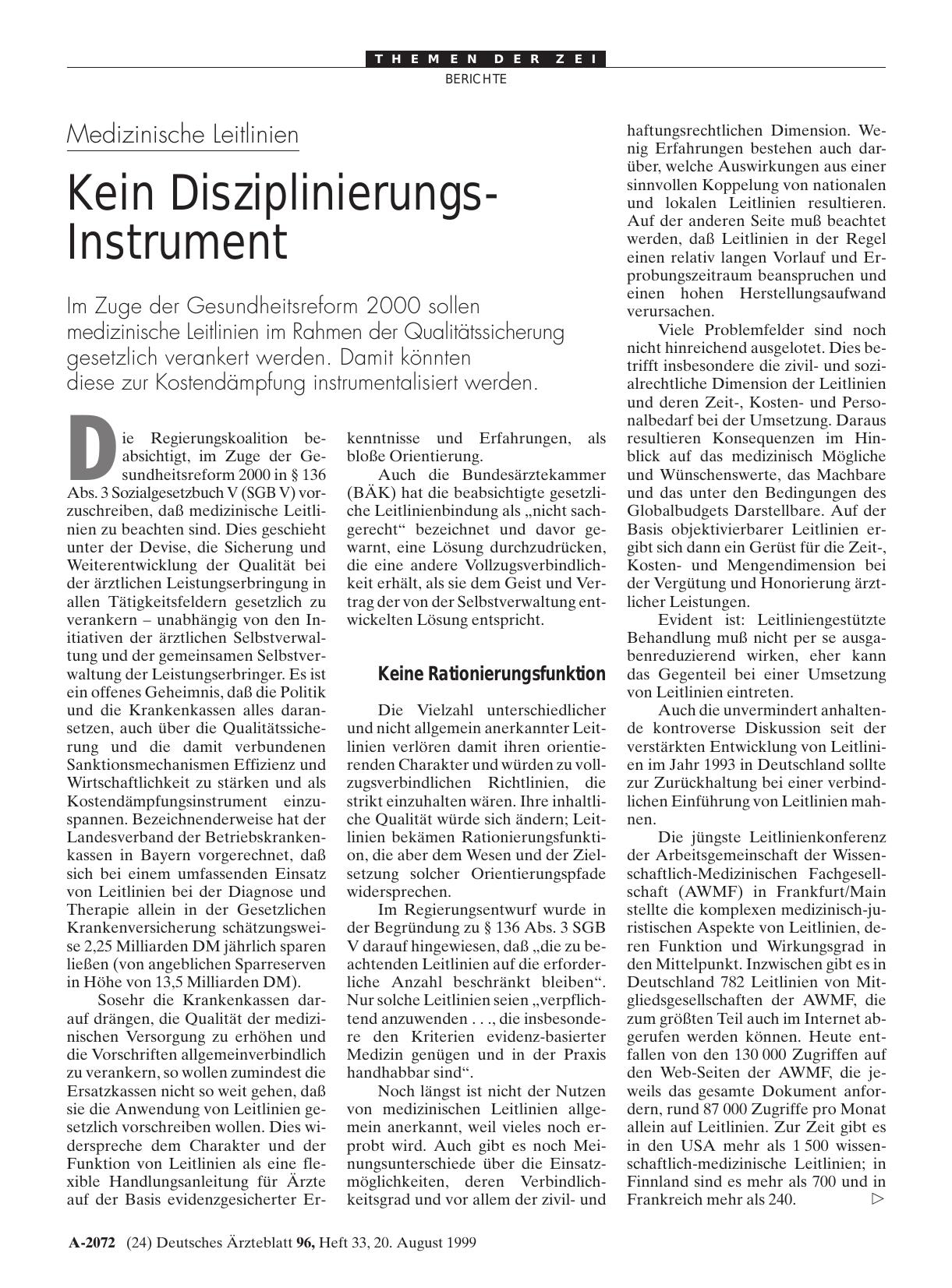 Vorschauseite 1: Medizinische Leitlinien: Kein Disziplinierungs-Instrument