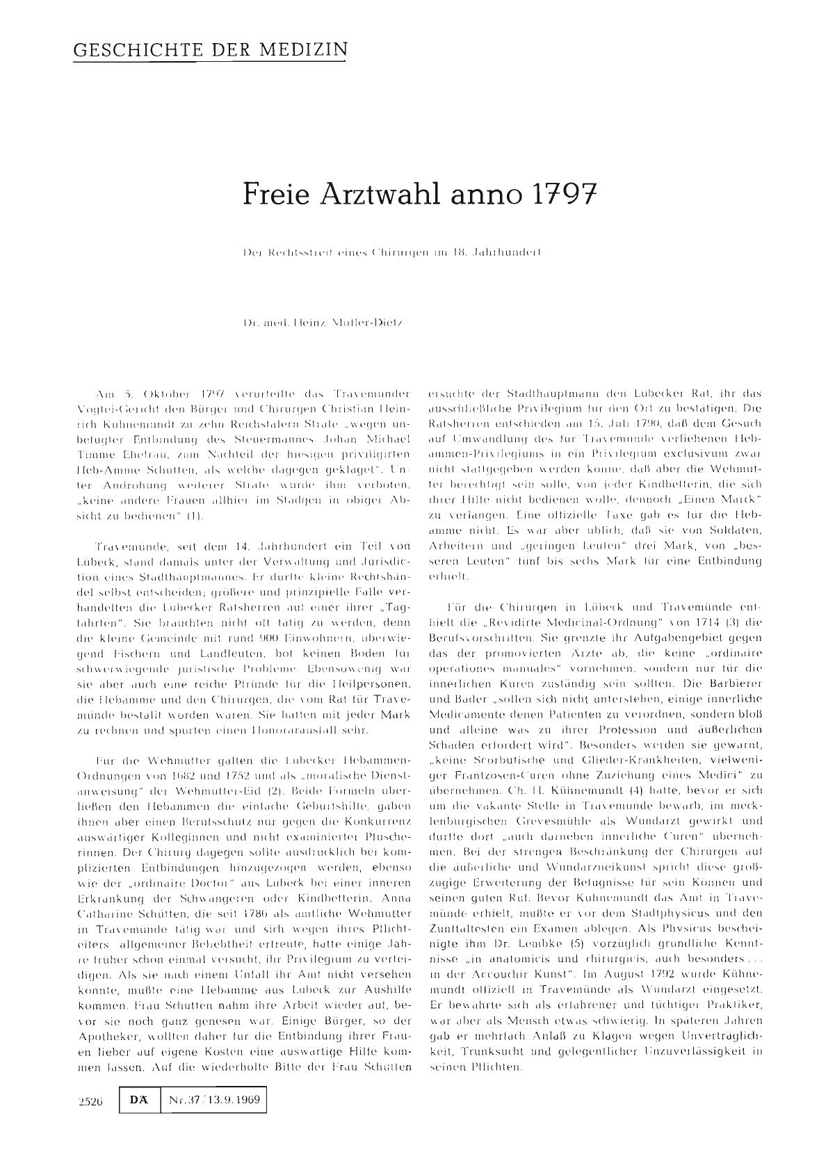 Vorschauseite 1: Freie Arztwahl anno 1797