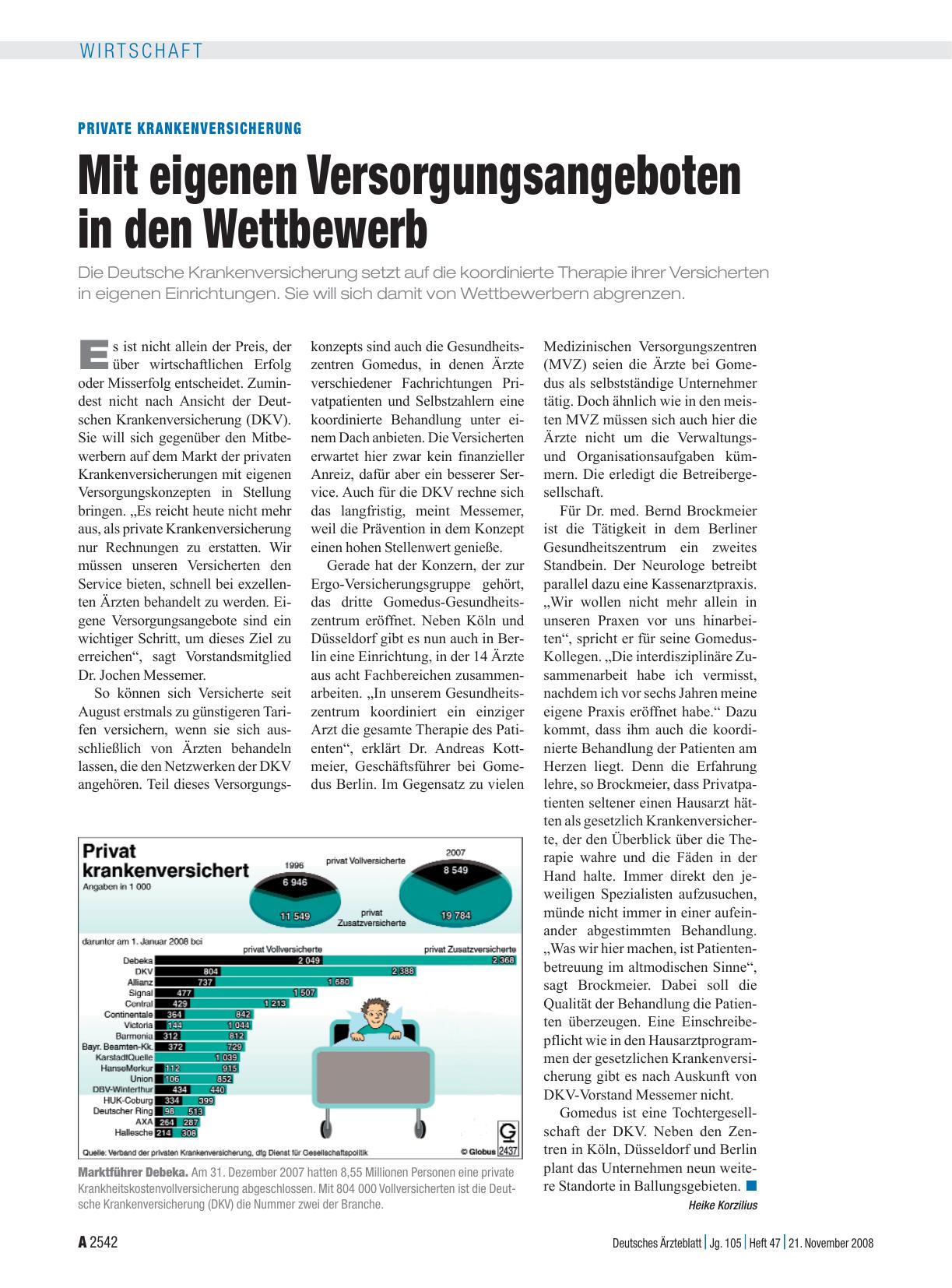 Vorschauseite 1: Private Krankenversicherung: Mit eigenen Versorgungsangeboten in den Wettbewerb
