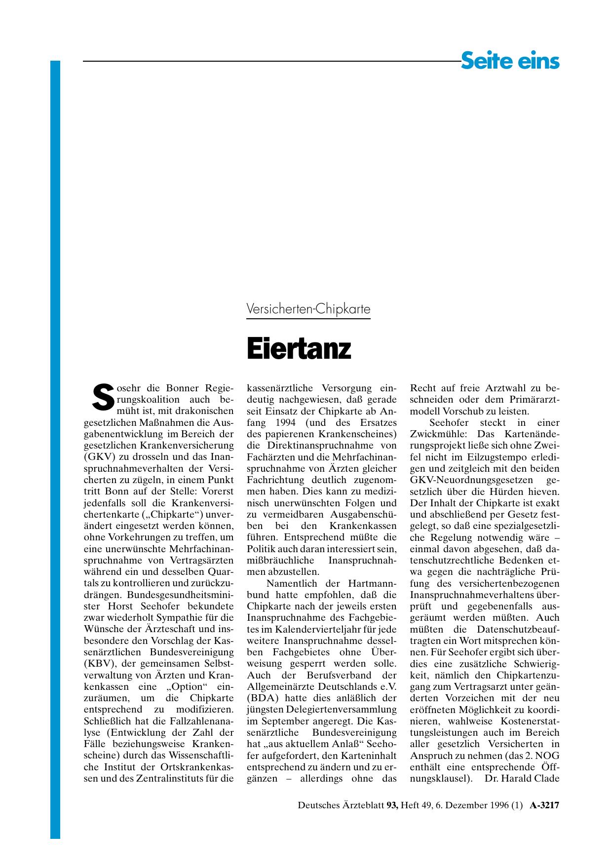 Vorschauseite 1: Versicherten-Chipkarte: Eiertanz
