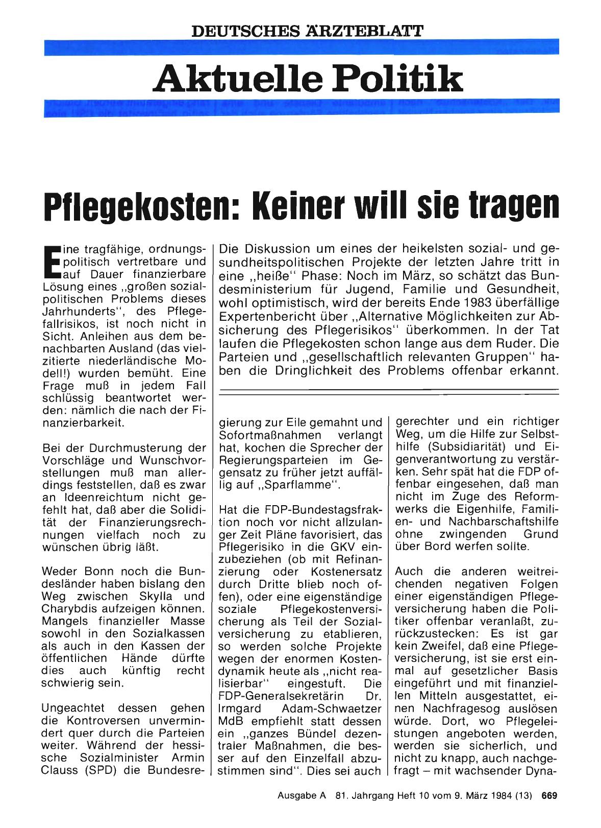 Vorschauseite 1: Pflegekosten: Keiner will sie tragen