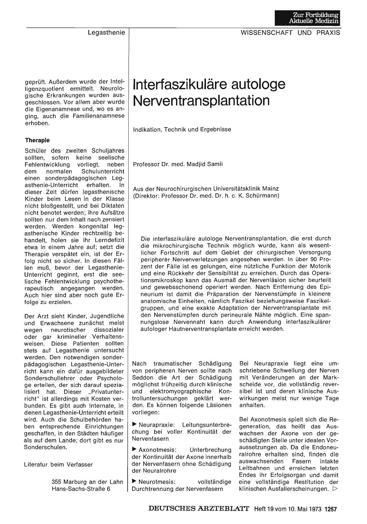 Vorschauseite 1: lnterfaszikuläre autologe Nerventransplantation: Indikation, Technik und Ergebnisse