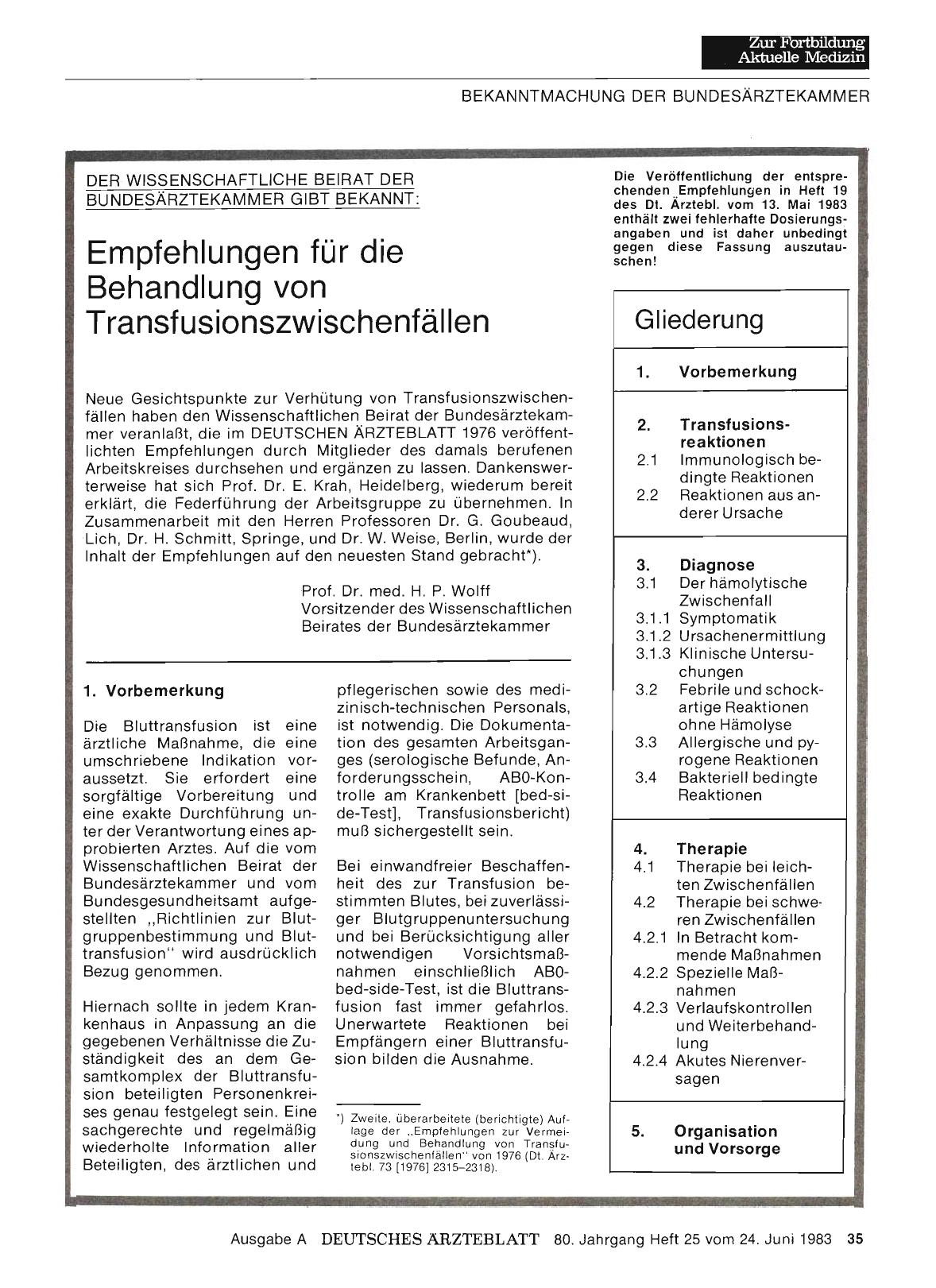 Vorschauseite 1: Empfehlungen für die Behandlung von Transfusionszwischenfällen