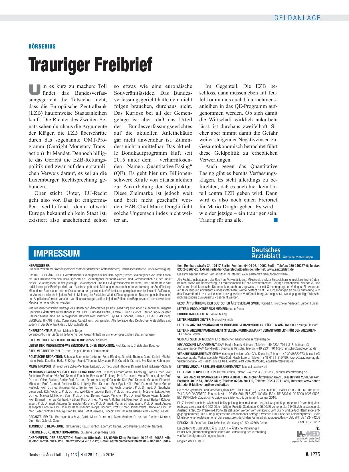 Vorschauseite 1: Börsebius: Trauriger Freibrief