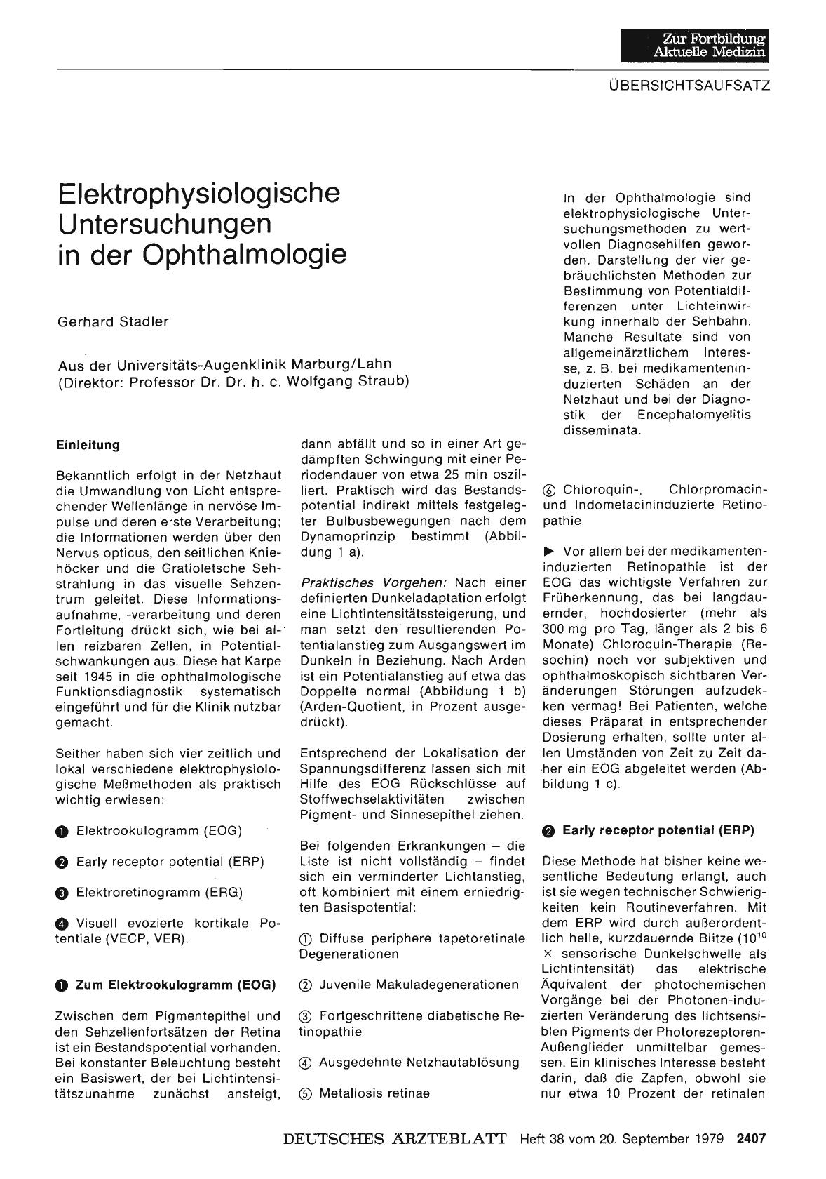 Vorschauseite 1: Elektrophysiologische Untersuchungen in der Ophthalmologie