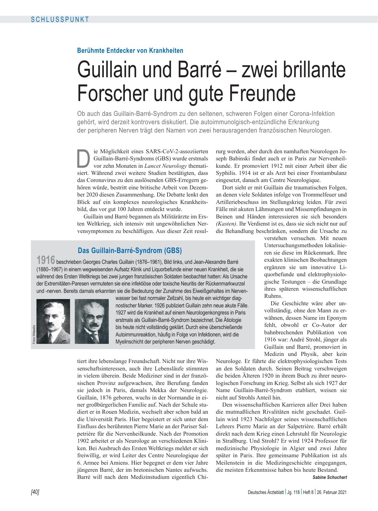 Vorschauseite 1: Berühmte Entdecker von Krankheiten: Guillain und Barré – zwei brillante Forscher und gute Freunde