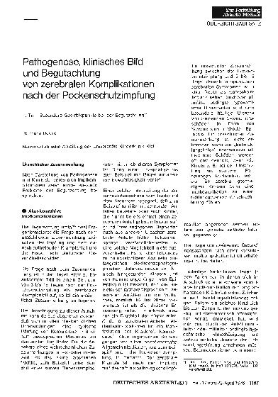 Vorschauseite 1: Pathogenese, klinisches Bild und Begutachtung von zerebralen Komplikationen nach der Pockenschutzimpfung