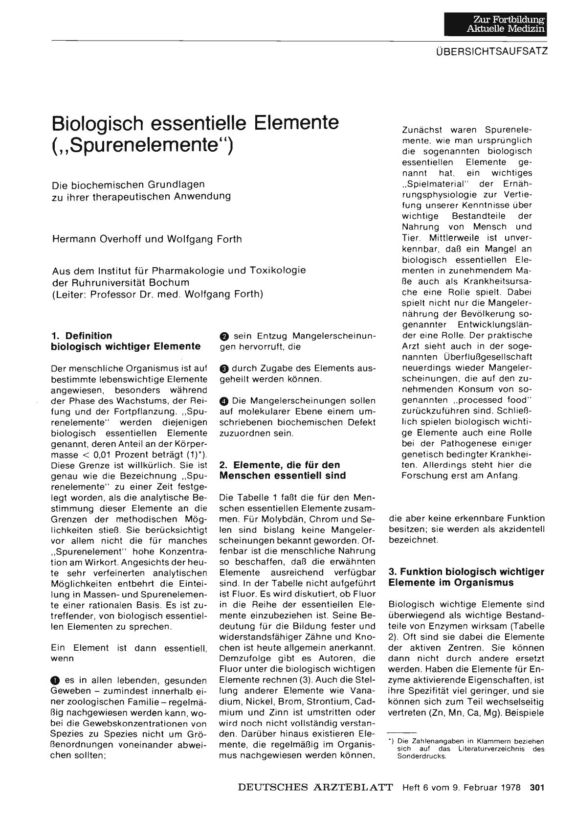 Vorschauseite 1: Biologisch essentielle Elemente („Spurenelemente“)