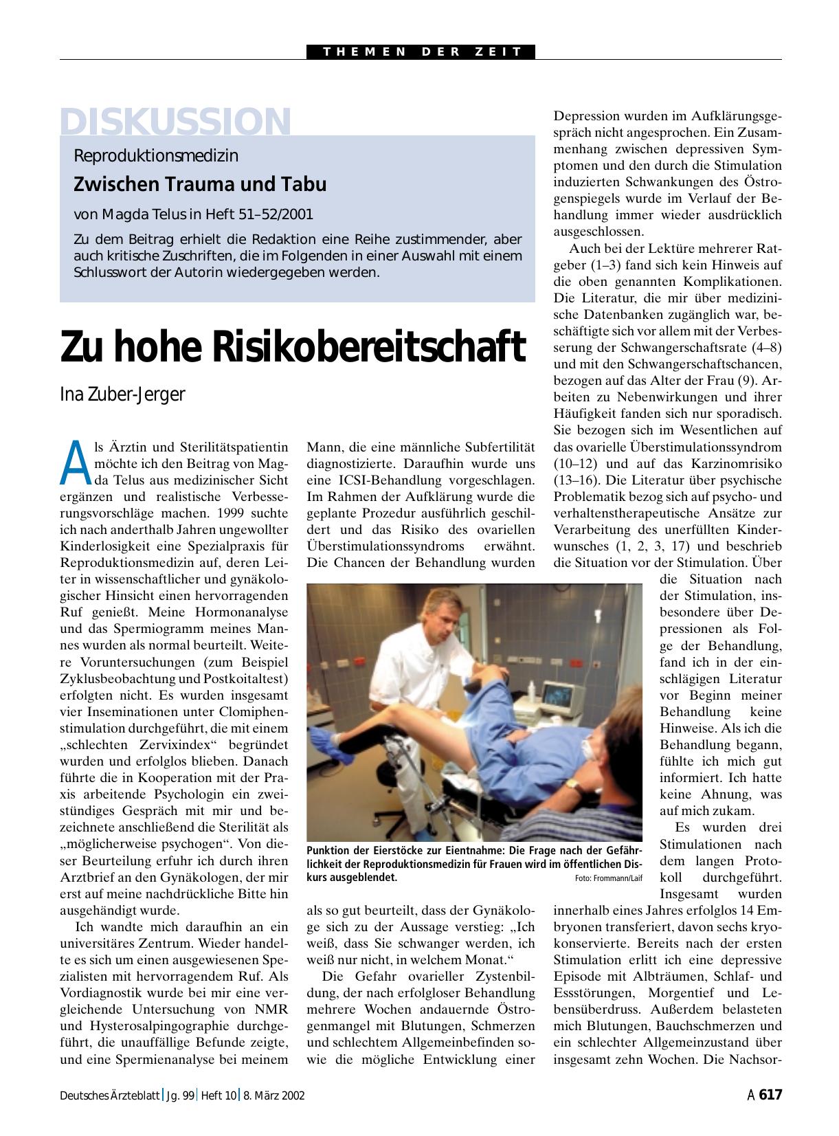 Vorschauseite 1: Reproduktionsmedizin - Zwischen Trauma und Tabu: Zu hohe Risikobereitschaft