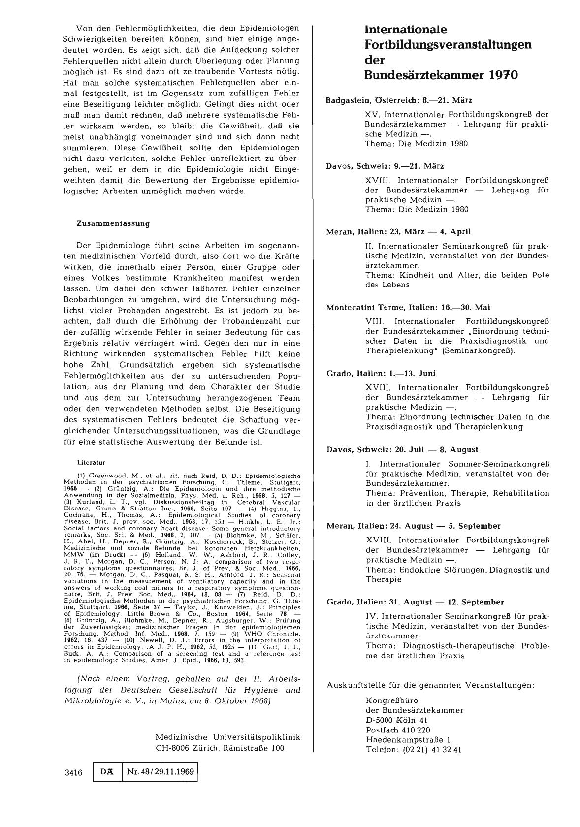 Vorschauseite 1: Internationale Fortbildungsveranstaltungen der Bundesärztekammer 1970