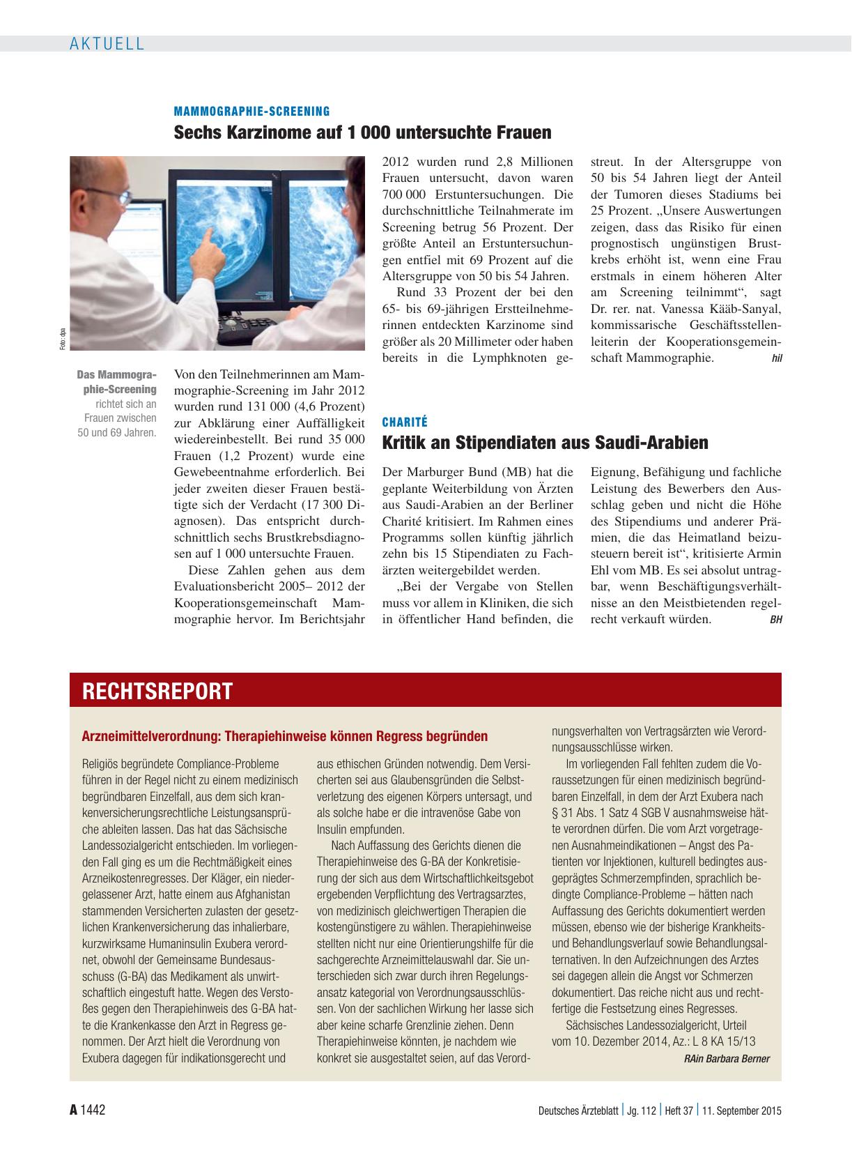 Vorschauseite 1: Mammographie-Screening: Sechs Karzinome auf 1000 untersuchte Frauen