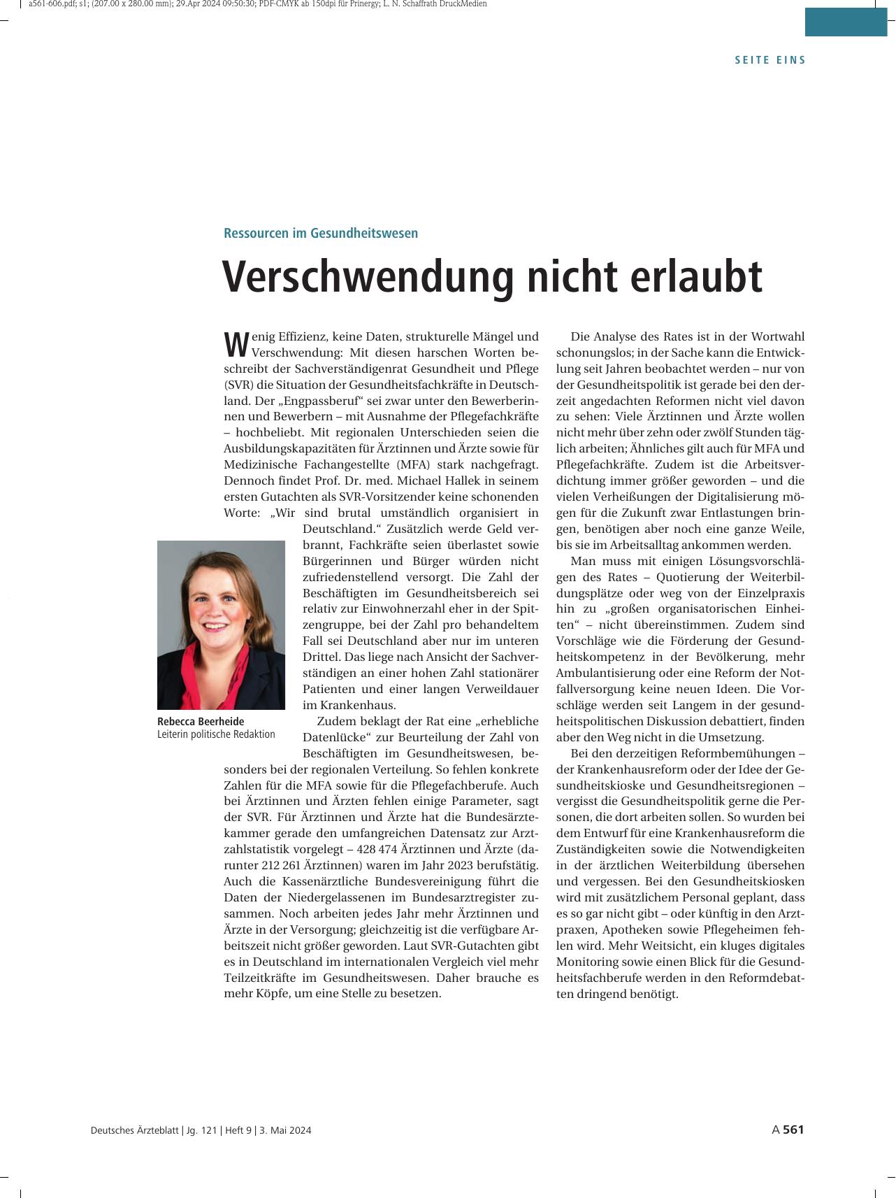 Vorschauseite 1: Ressourcen im Gesundheitswesen: Verschwendung nicht erlaubt