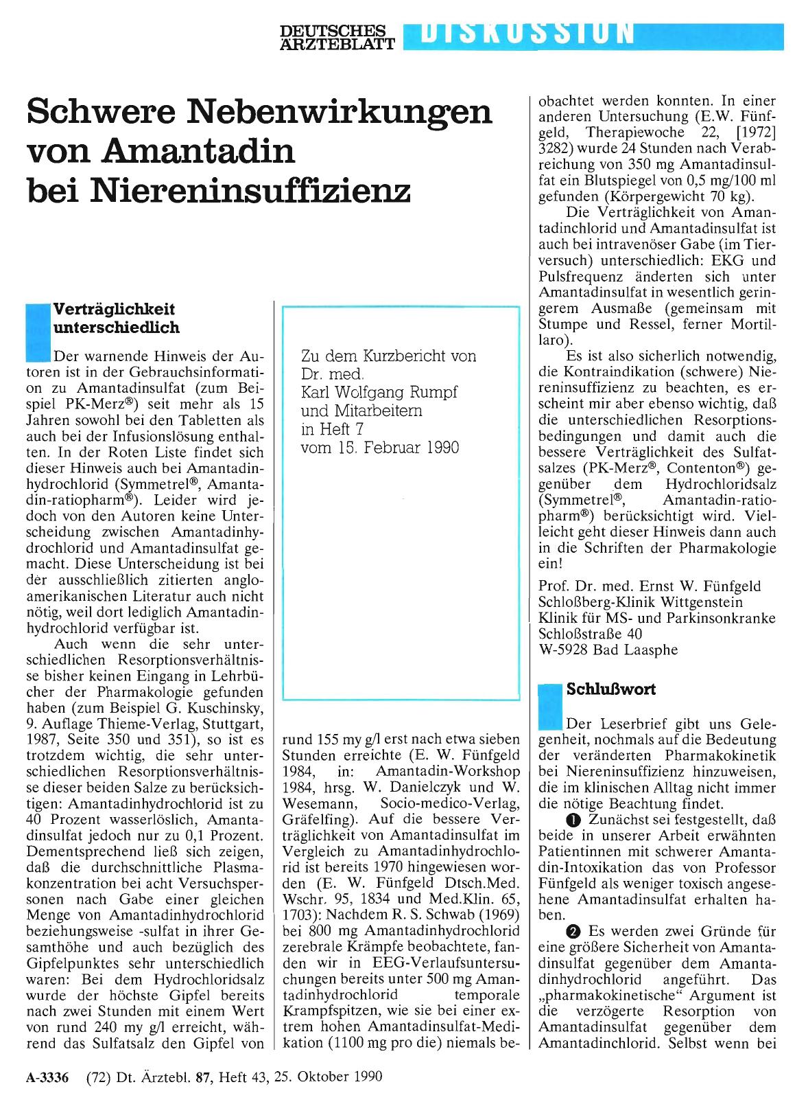 Vorschauseite 1: Schwere Nebenwirkungen von Amantadin bei Niereninsuffizienz: Schlußwort