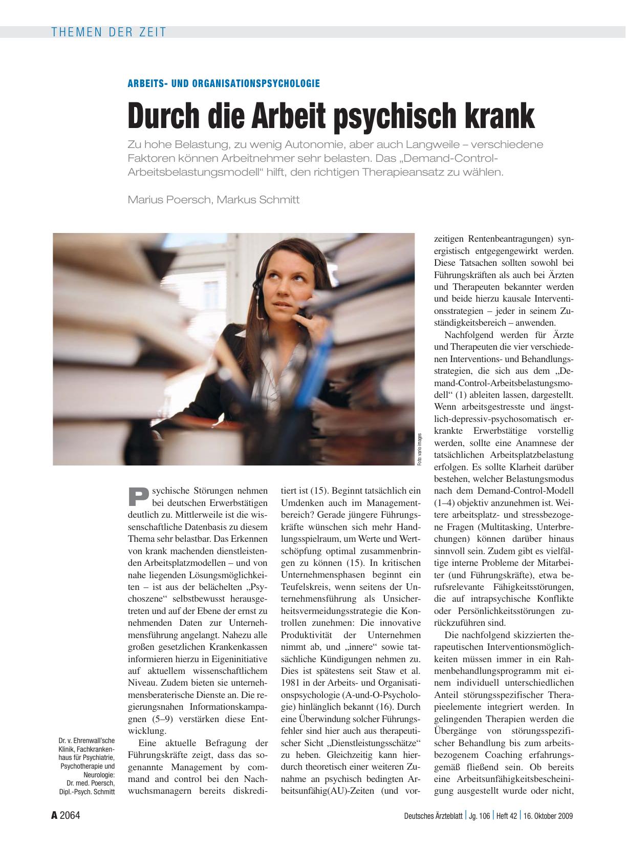 Vorschauseite 1: Arbeitsund Organisationspsychologie: Durch die Arbeit psychisch krank