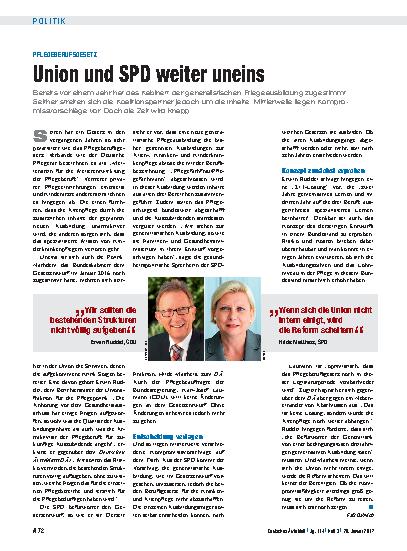 Vorschauseite 1: Pflegeberufsgesetz: Union und SPD weiter uneins