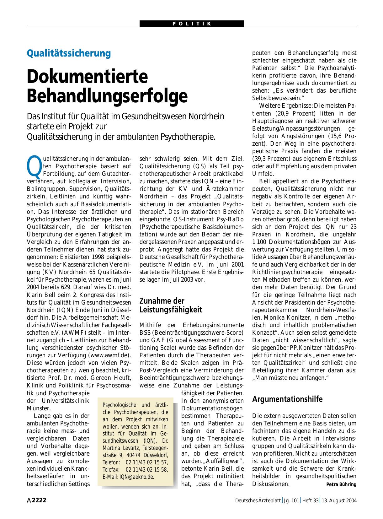 Vorschauseite 1: Qualitätssicherung: Dokumentierte Behandlungserfolge