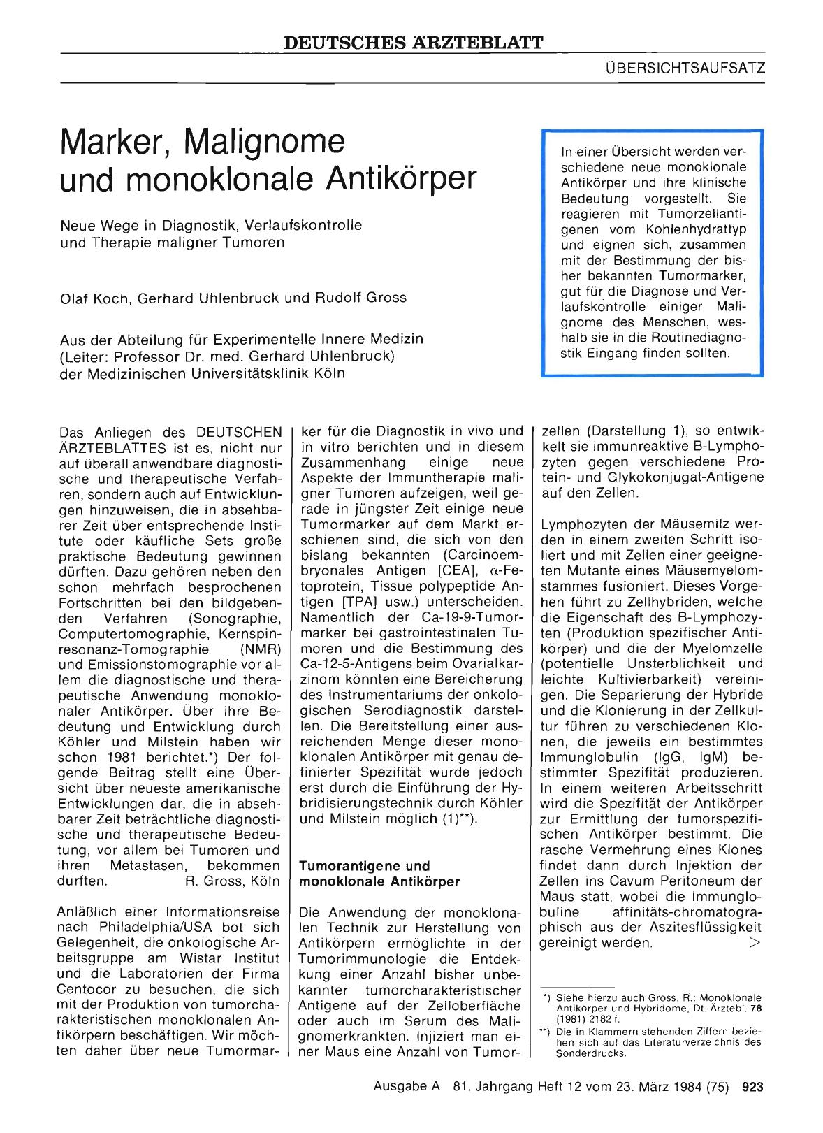 Vorschauseite 1: Marker, Malignome und monoklonale Antikörper