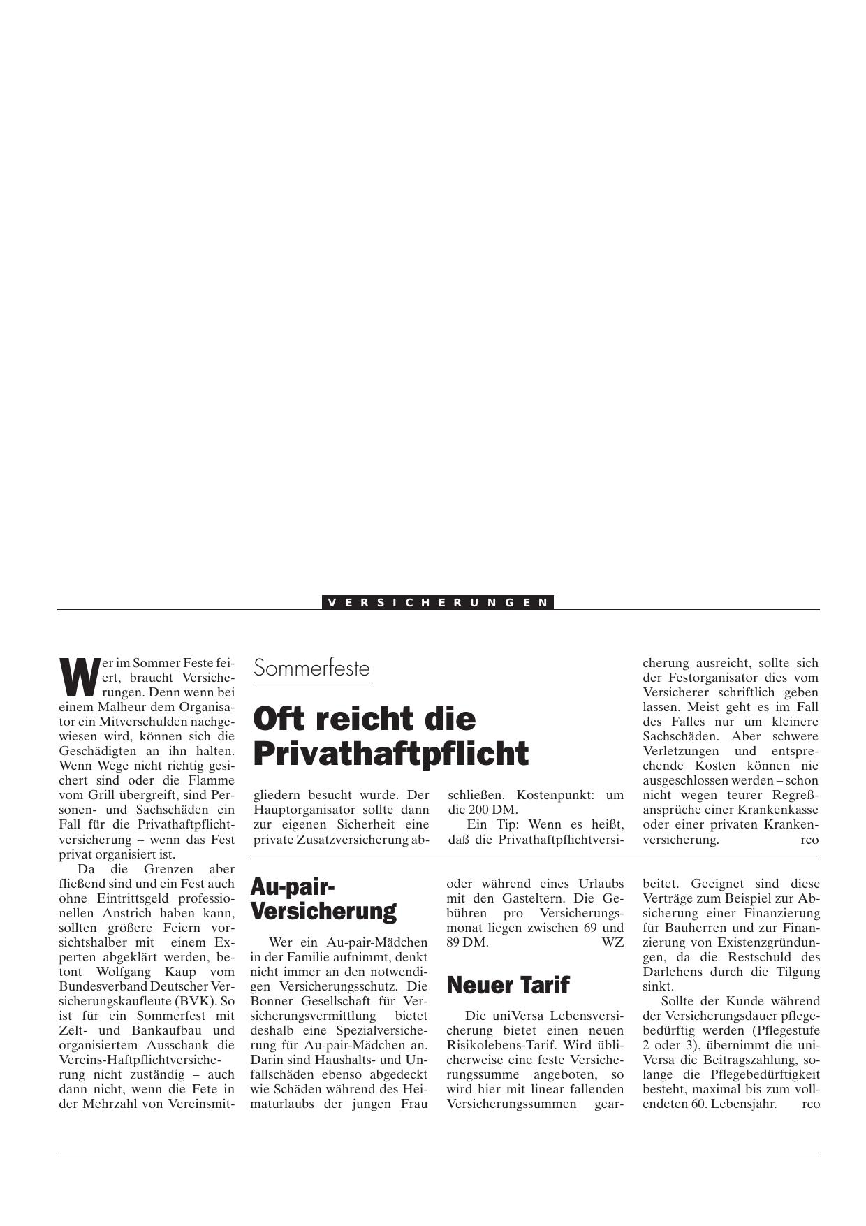 Vorschauseite 1: Neuer Tarif