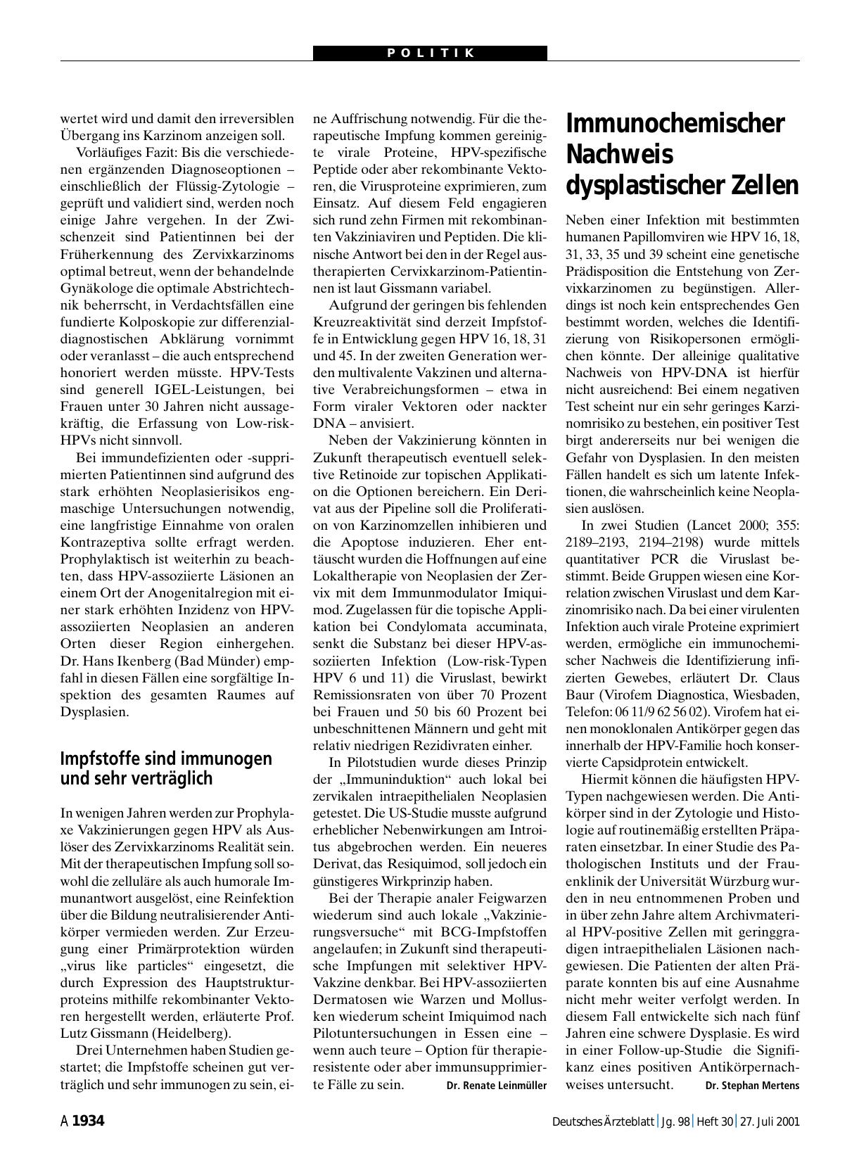 Vorschauseite 1: Immunochemischer Nachweis dysplastischer Zellen
