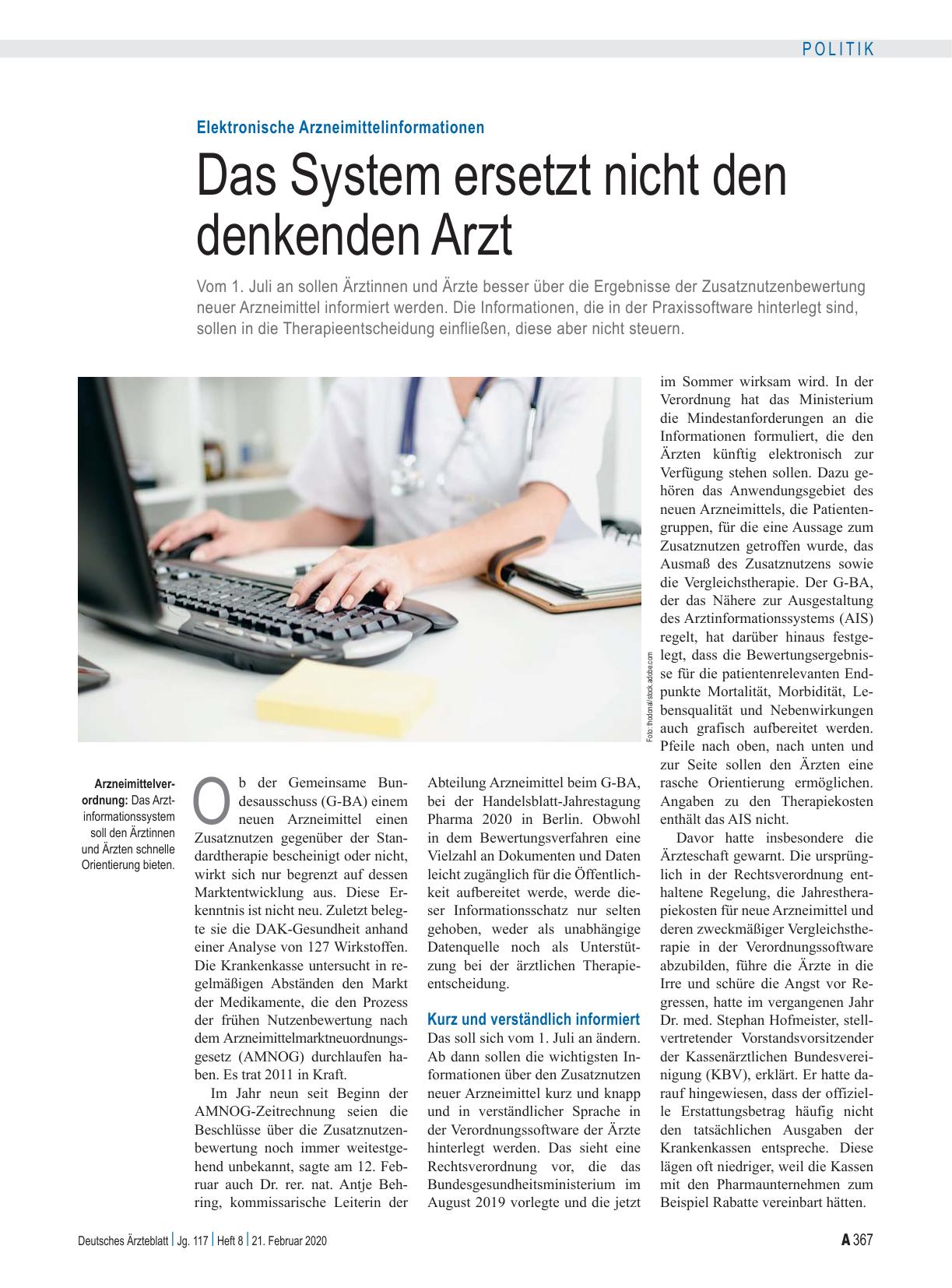 Vorschauseite 1: Elektronische Arzneimittelinformationen: Das System ersetzt nicht den denkenden Arzt