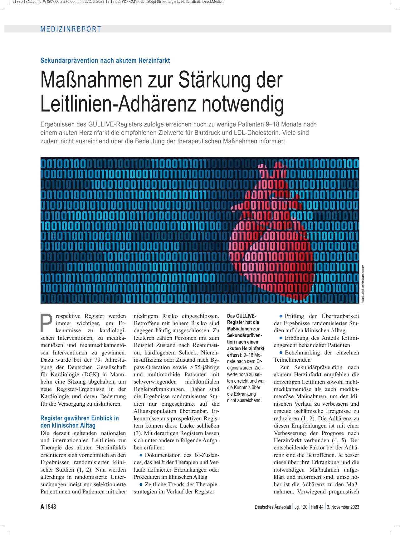 Vorschauseite 1: Sekundärprävention nach akutem Herzinfarkt: Maßnahmen zur Stärkung der Leitlinien-Adhärenz notwendig