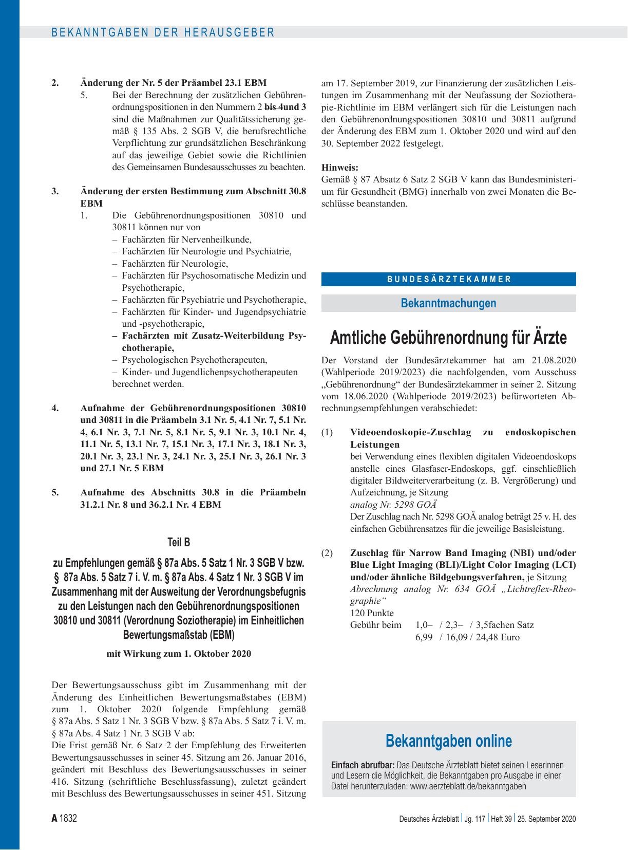 Vorschauseite 1: Amtliche Gebührenordnung für Ärzte