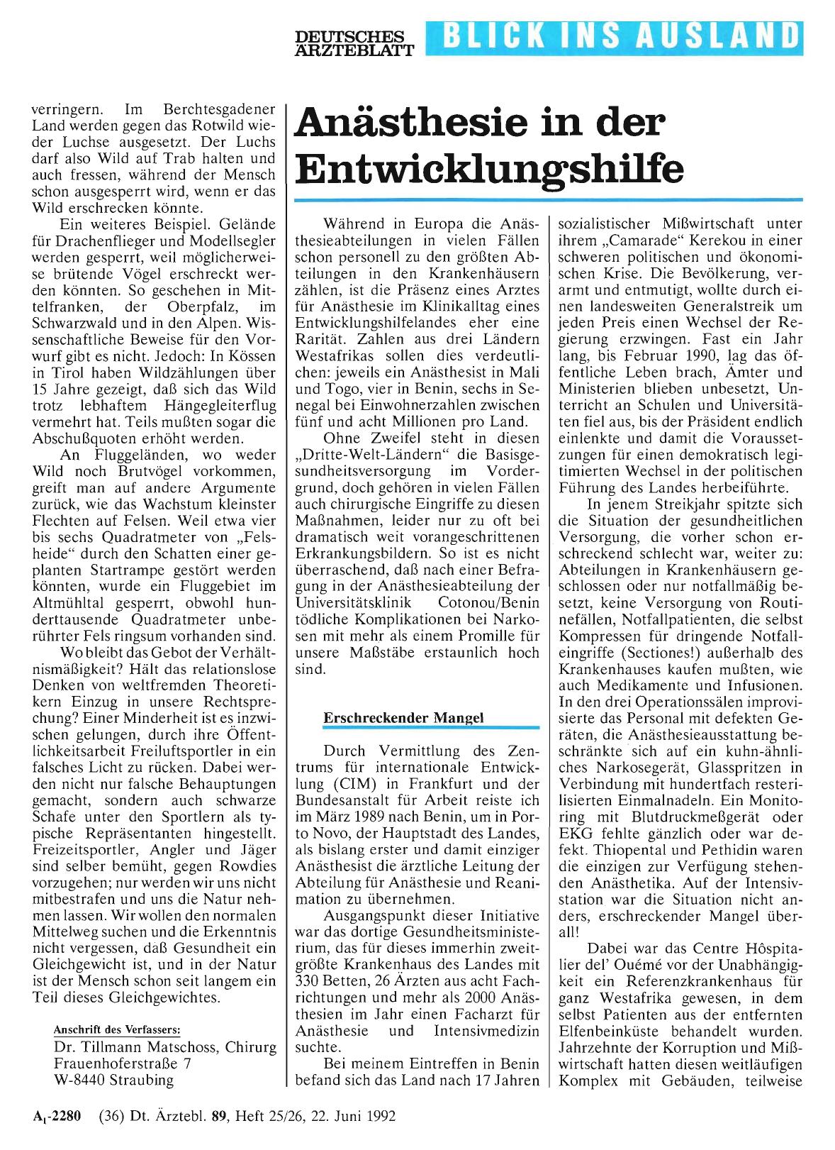 Vorschauseite 1: Anästhesie in der Entwicklungshilfe