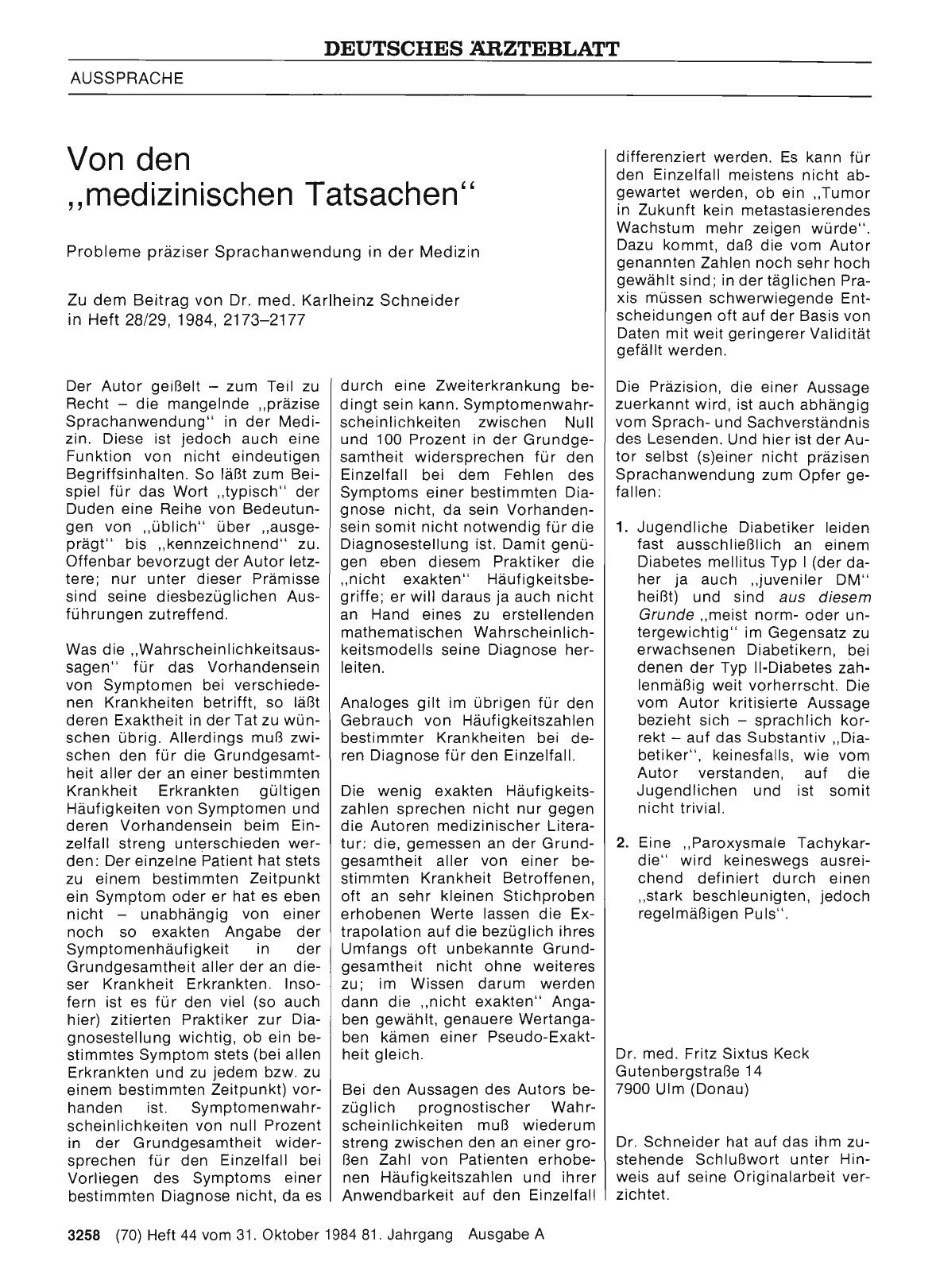 Vorschauseite 1: Von den „medizinischen Tatsachen“ -: Stellungnahme