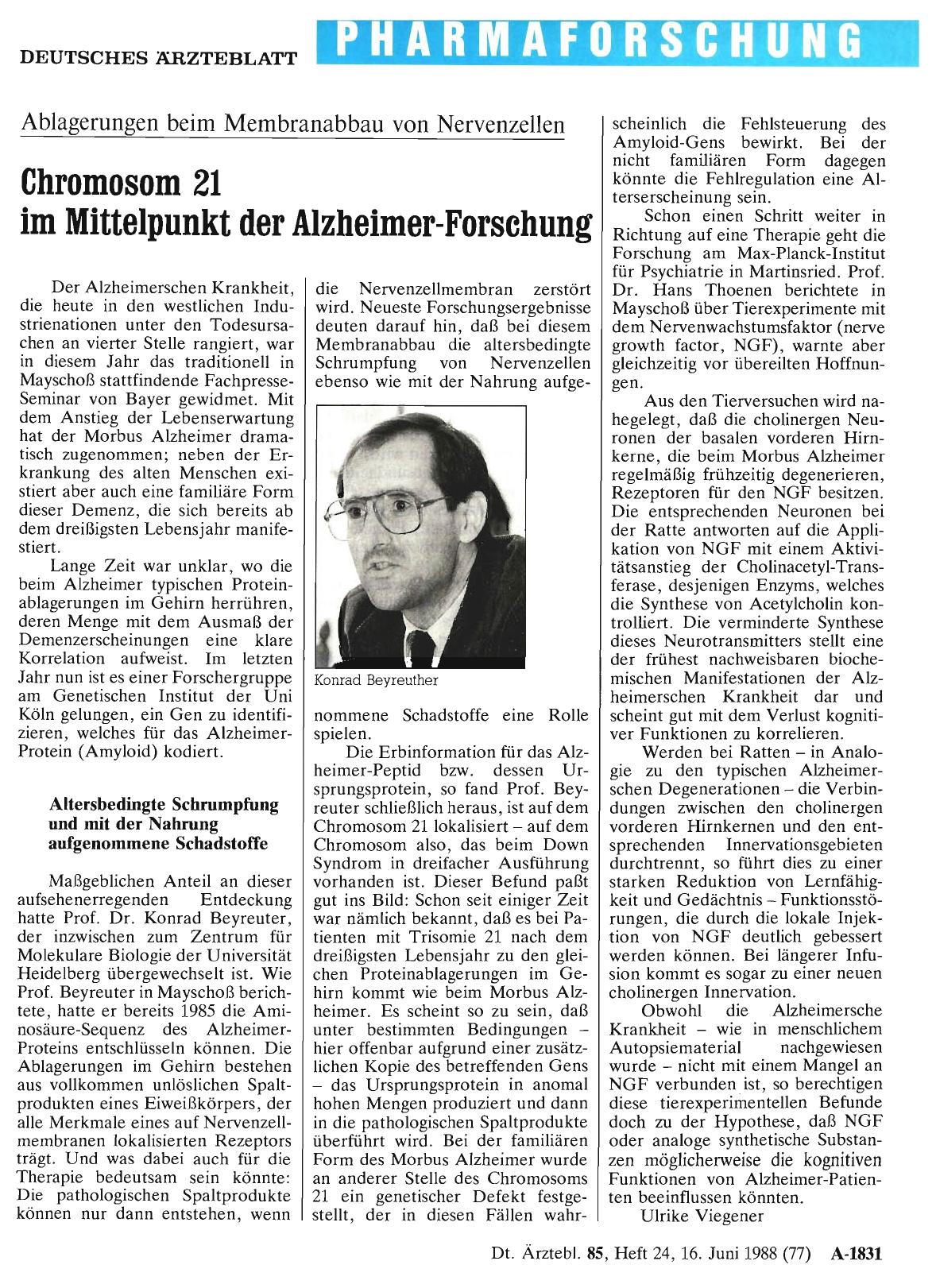 Vorschauseite 1: Chromosom 21 im Mittelpunkt der Alzheimer-Forschung