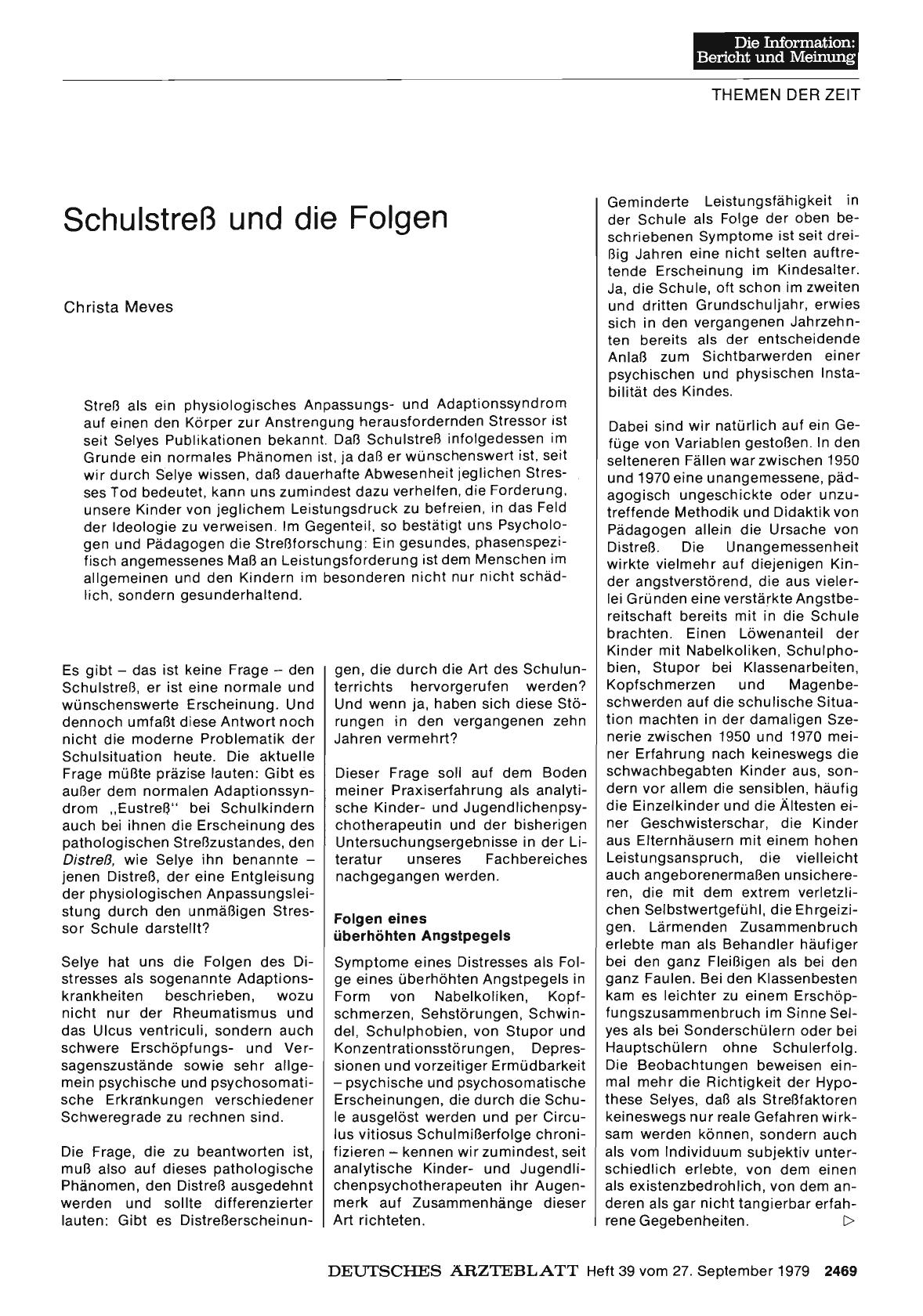 Vorschauseite 1: Schulstreß und die Folgen