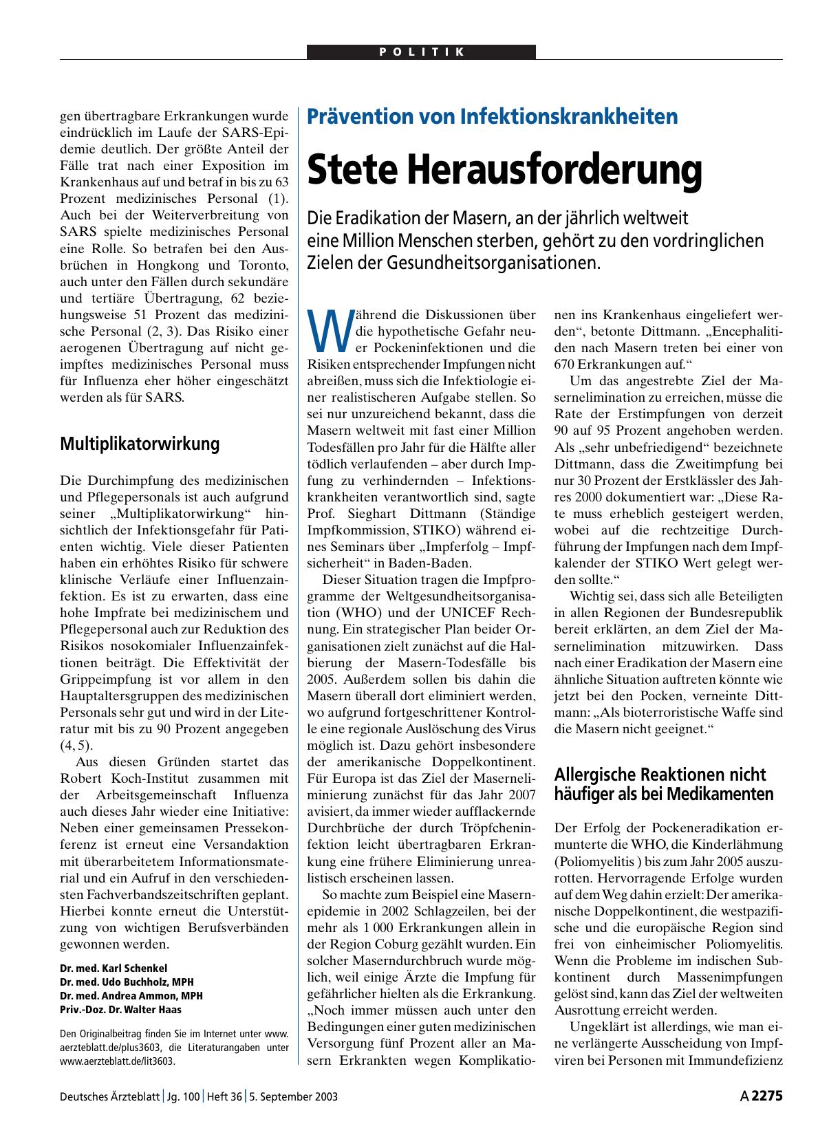 Vorschauseite 1: Prävention von Infektionskrankheiten: Stete Herausforderung