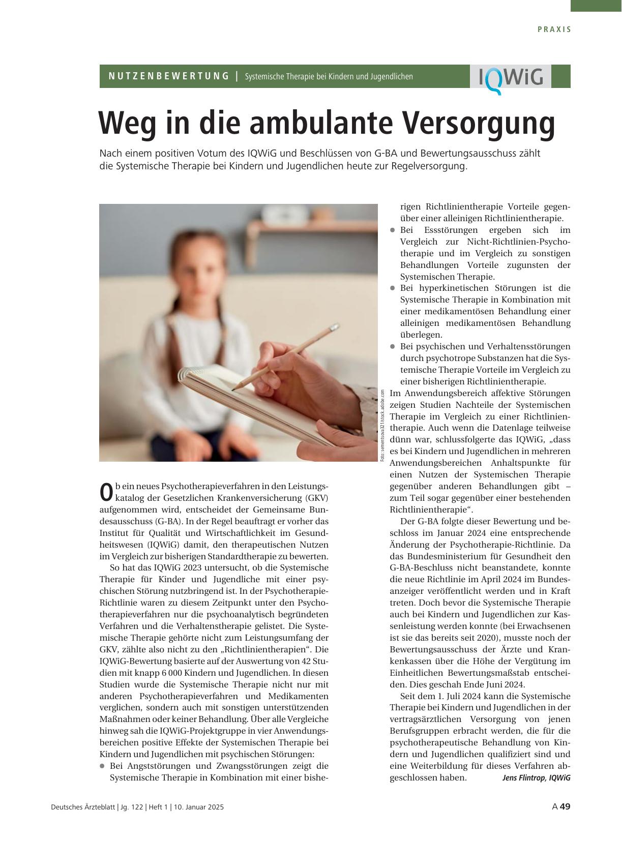 Vorschauseite 1: Systemische Therapie bei Kindern und Jugendlichen: Weg in die ambulante Versorgung
