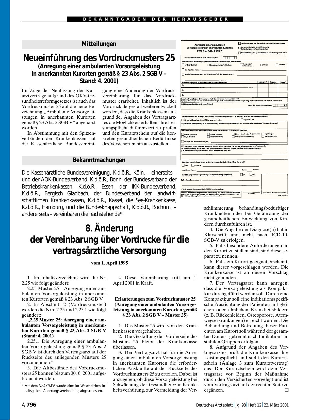Vorschauseite 1: Mitteilungen: Neueinführung des Vordruckmusters 25