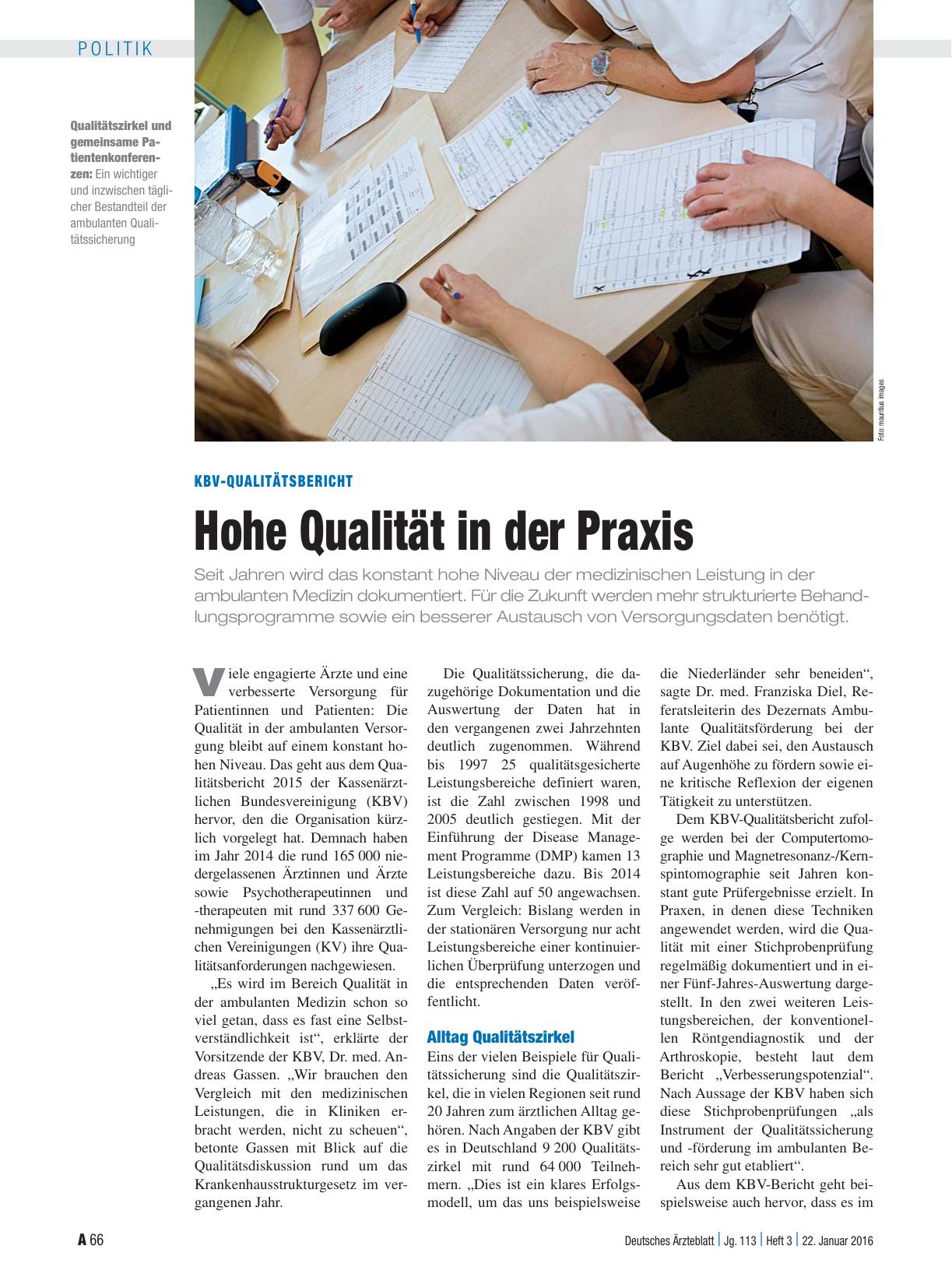 Vorschauseite 1: KBV-Qualitätsbericht: Hohe Qualität in der Praxis