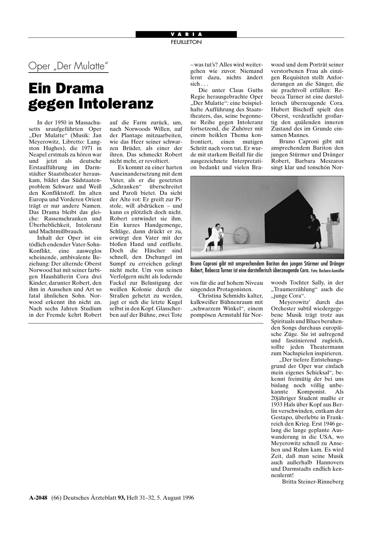 Vorschauseite 1: Oper „Der Mulatte“: Ein Drama gegen Intoleranz