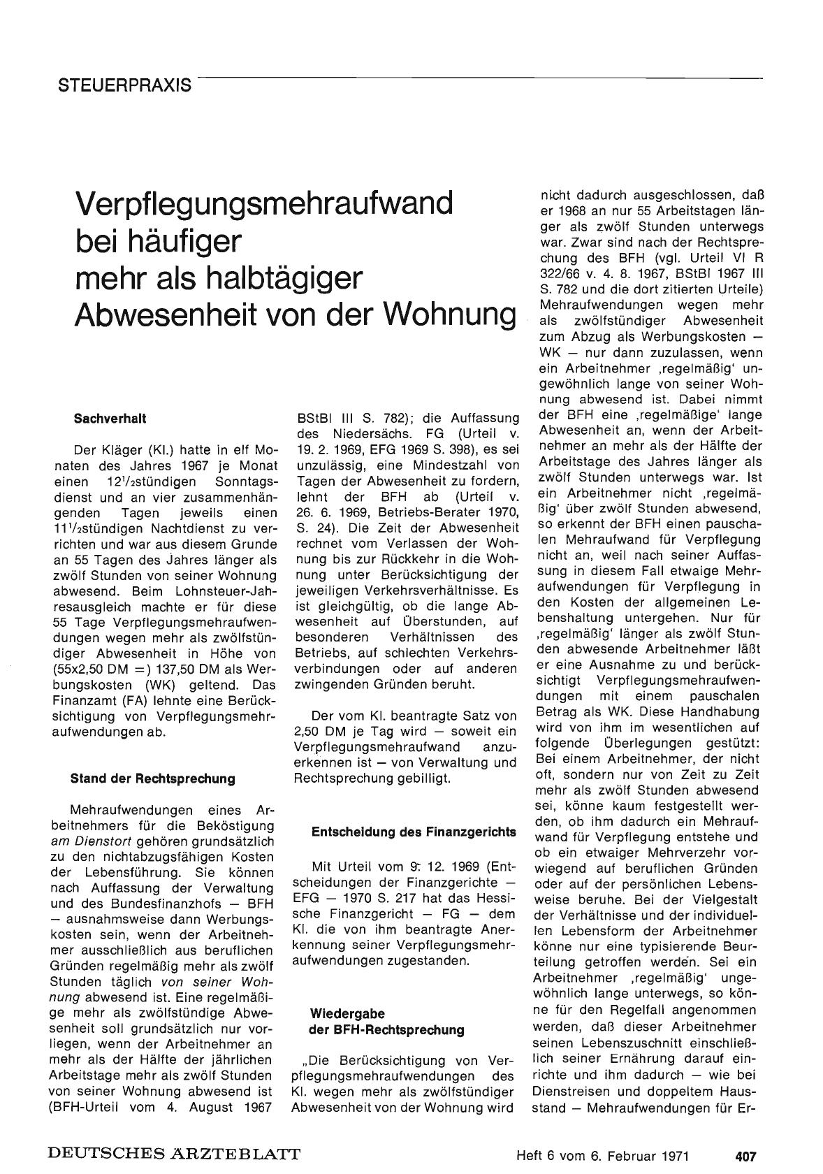 Vorschauseite 1: Verpflegungsmehraufwand bei häufiger mehr als halbtägiger Abwesenheit von der Wohnung