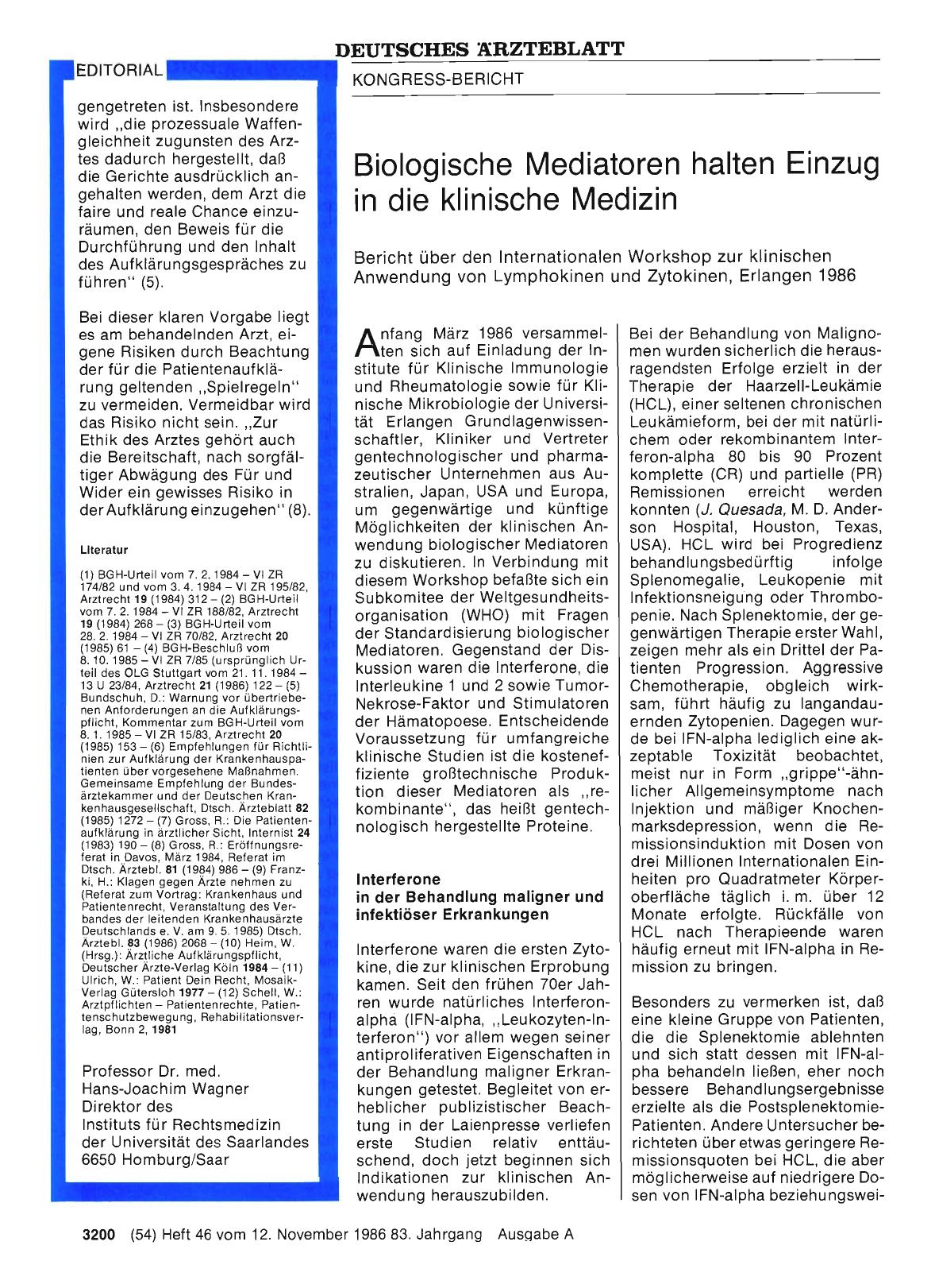 Vorschauseite 1: Biologische Mediatoren halten Einzug in die klinische Medizin