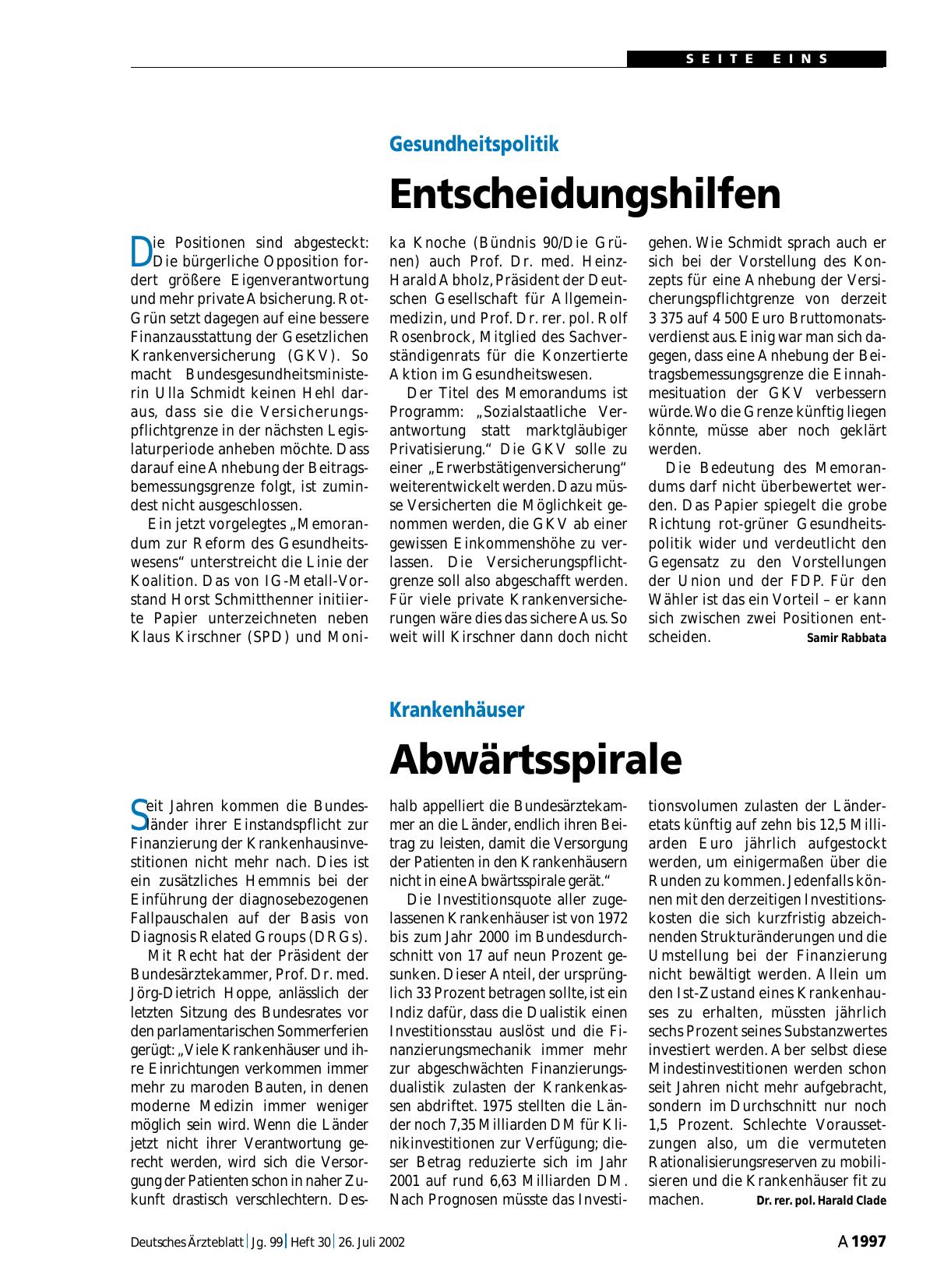 Vorschauseite 1: Gesundheitspolitik: Entscheidungshilfen