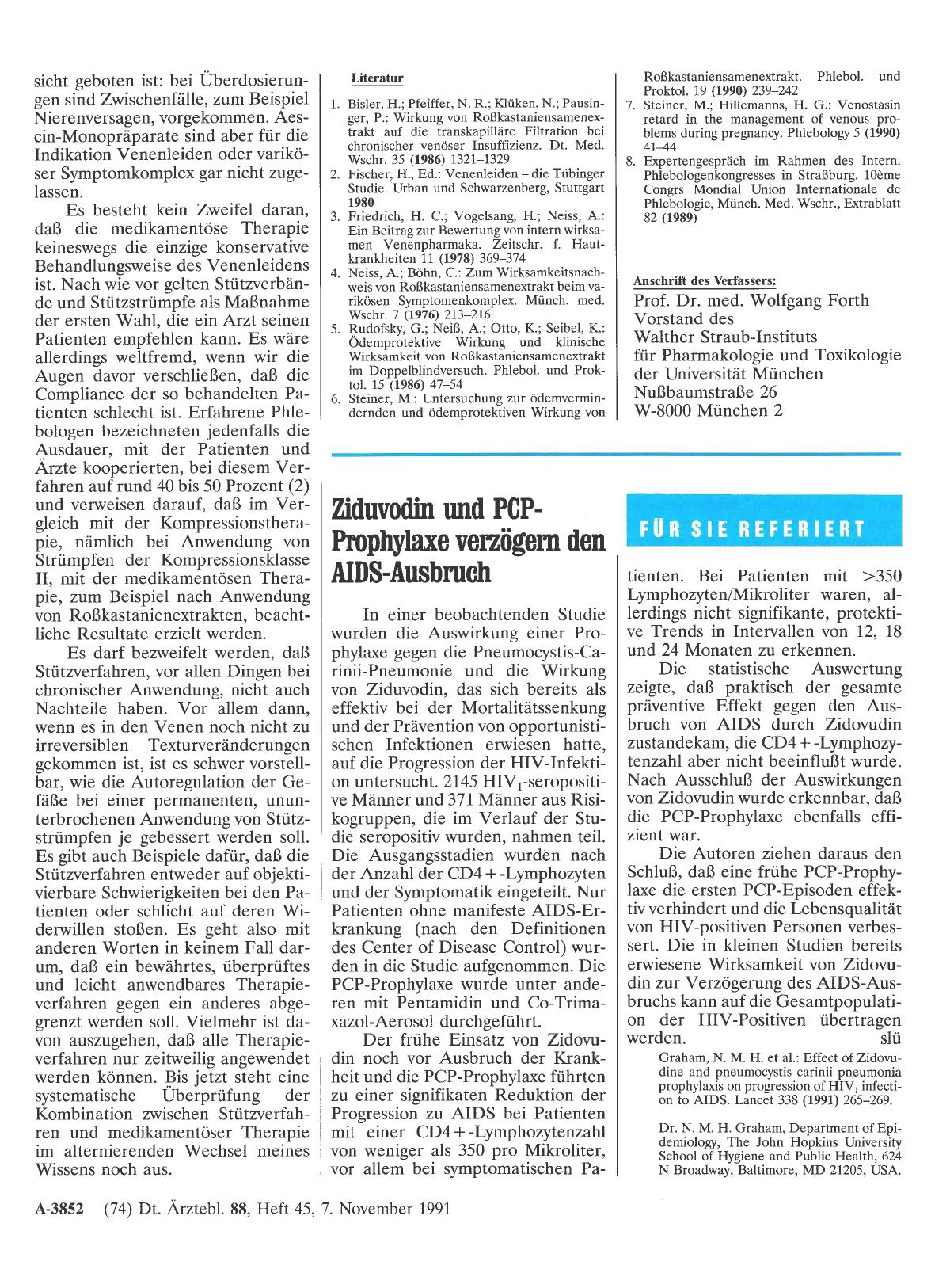 Vorschauseite 1: Ziduvodin und PCP-Prophylaxe verzögern den AIDS-Ausbruch