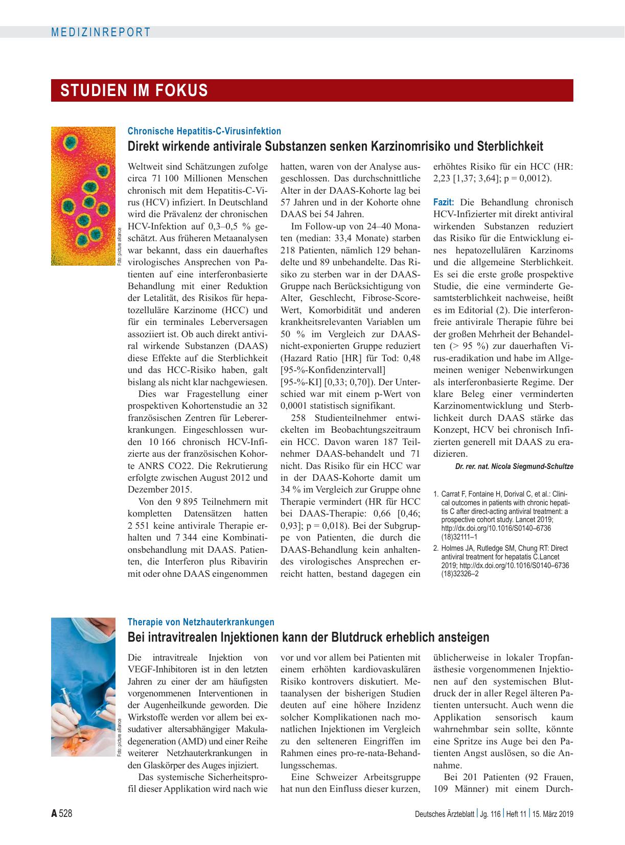 Vorschauseite 1: Therapie von Netzhauterkrankungen: Bei intravitrealen Injektionen kann der Blutdruck erheblich ansteigen
