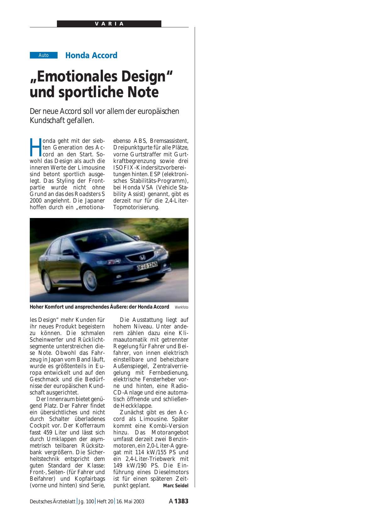 Vorschauseite 1: Honda Accord: „Emotionales Design“ und sportliche Note