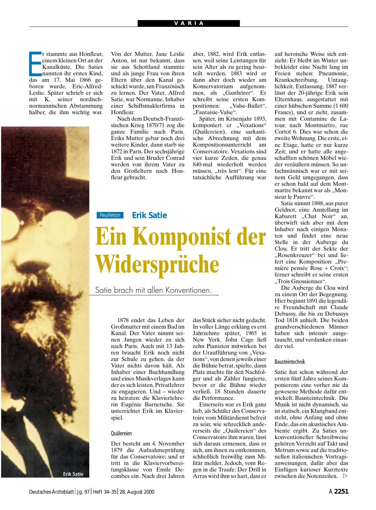 Vorschauseite 1: Erik Satie - Ein Komponist der Widersprüche: Satie brach mit allen Konventionen