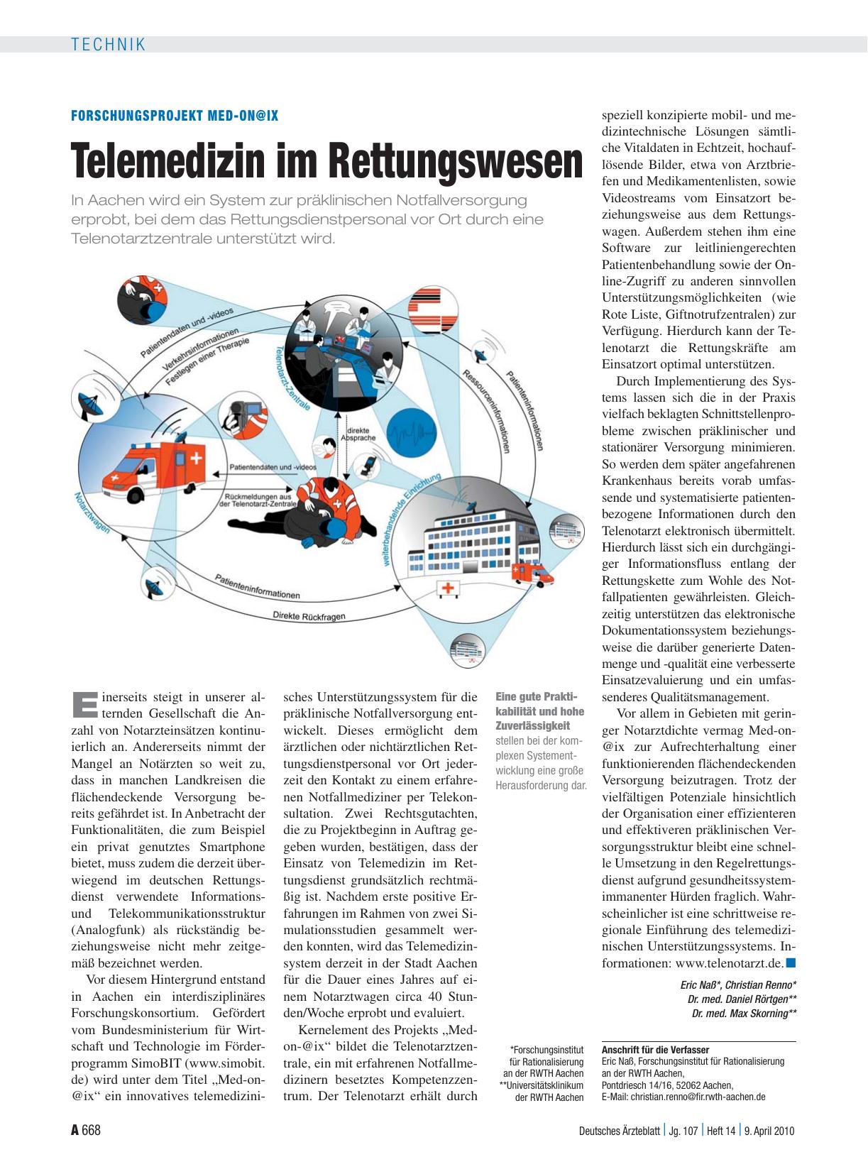 Vorschauseite 1: Forschungsprojekt Med-on@ix: Telemedizin im Rettungswesen