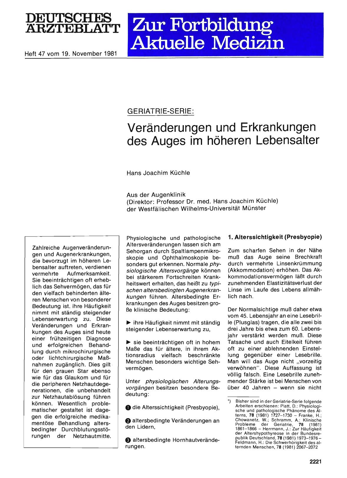 Vorschauseite 1: GERIATRIE-SERIE: Veränderungen und Erkrankungen des Auges im höheren Lebensalter