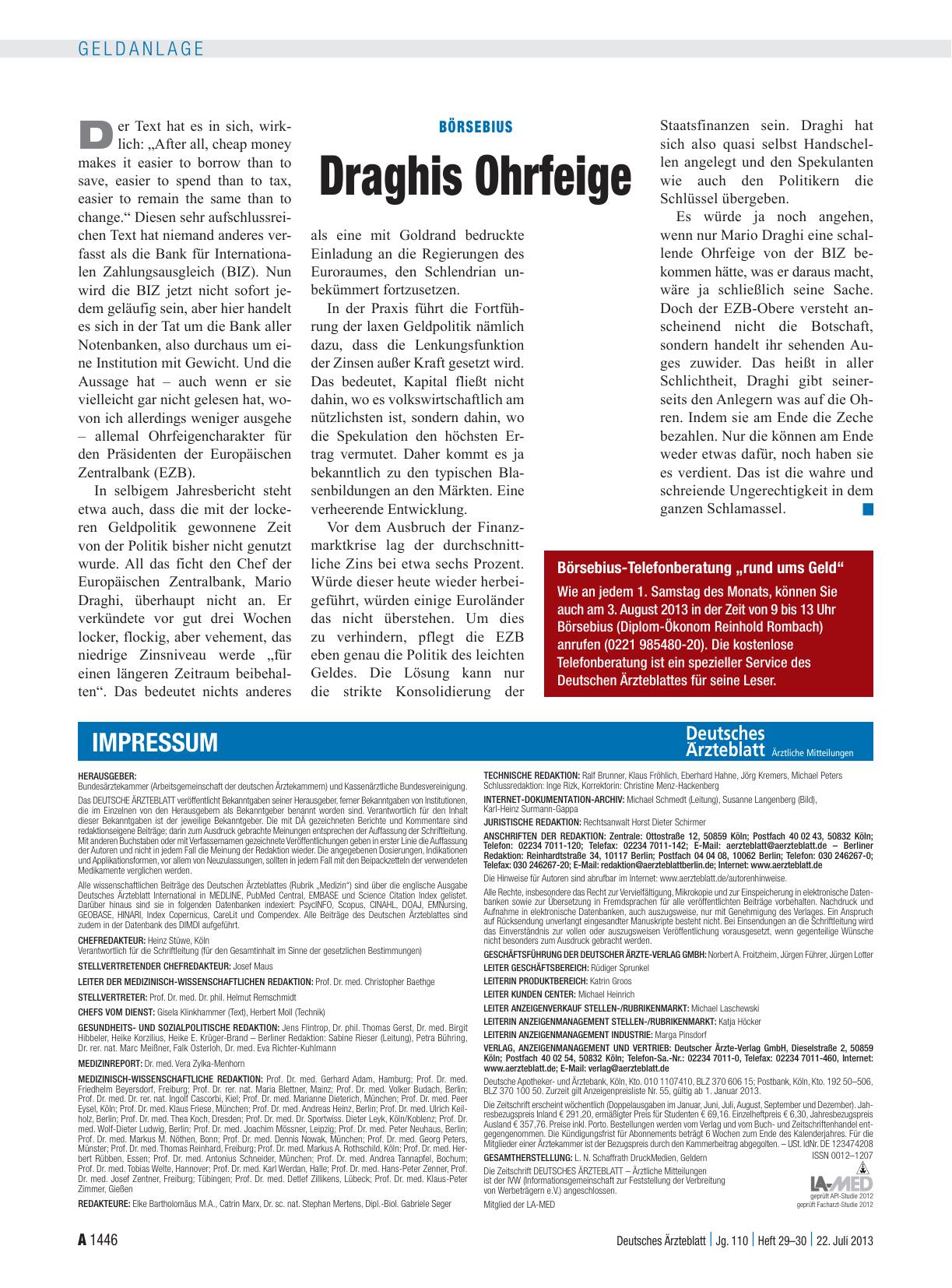 Vorschauseite 1: Börsebius: Draghis Ohrfeige